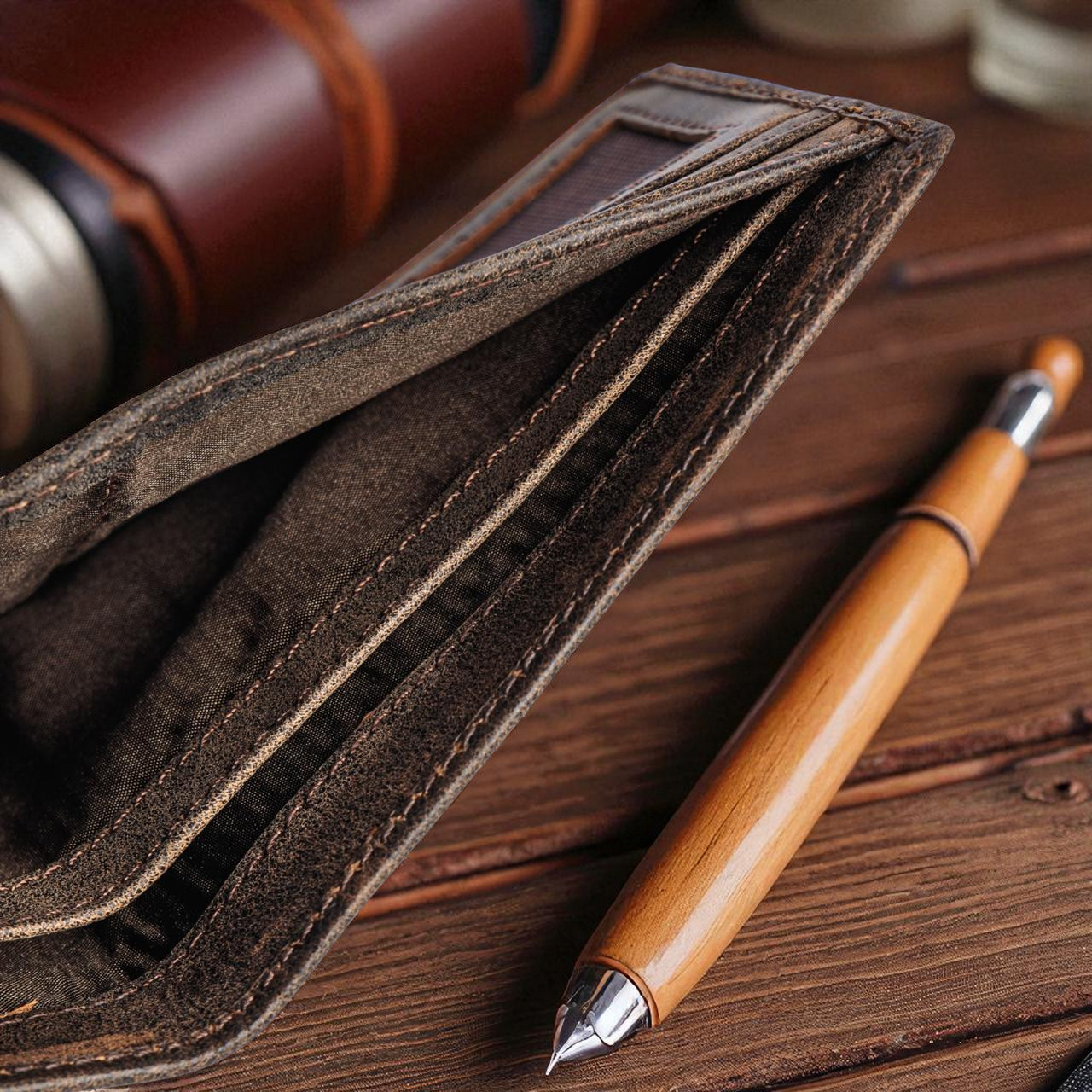 Genuine Slim Antique Leather Wallet For Mens Minimalist Bifold RFID Blocking