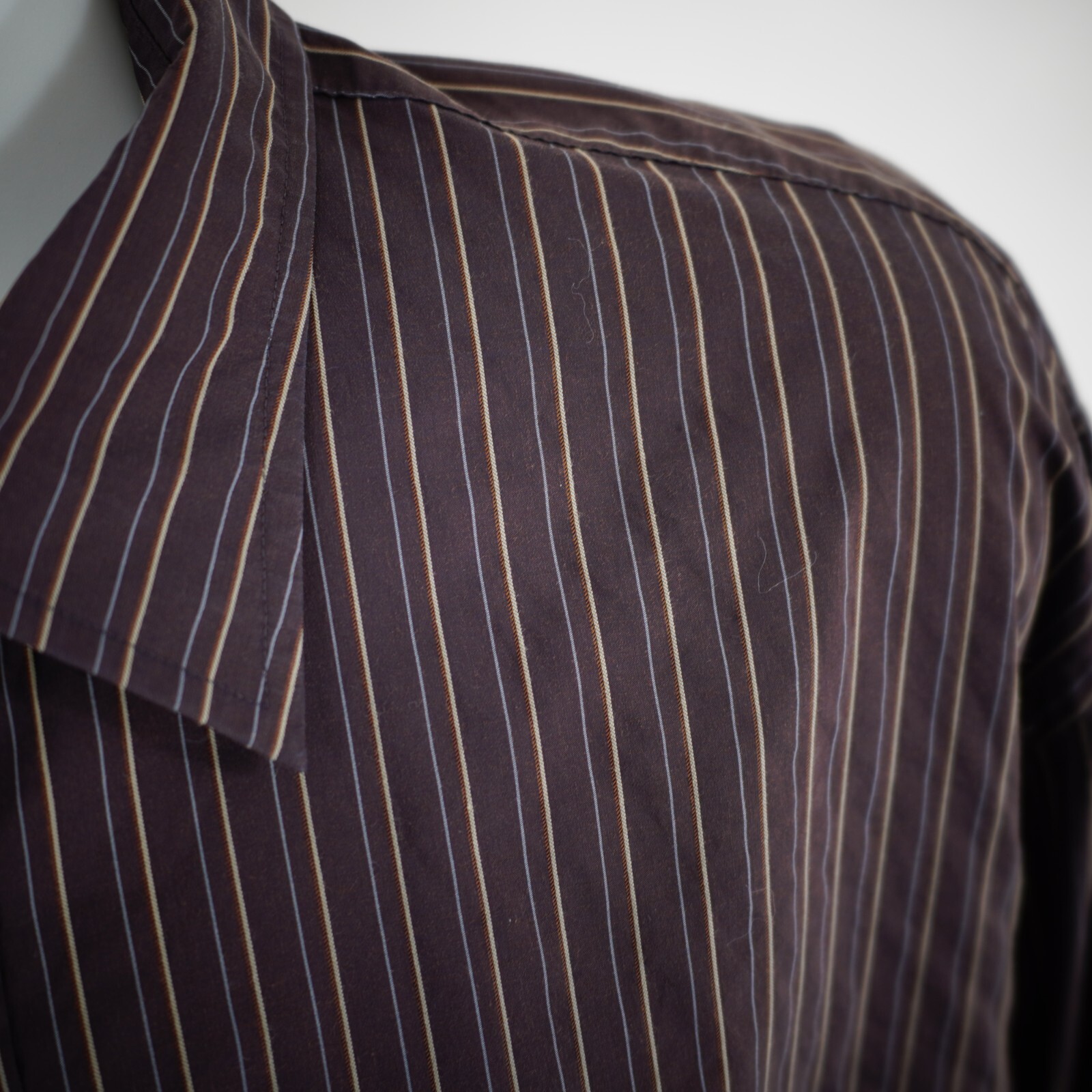 Joseph Abboud Purple Tan Striped Cotton Nylon XL Pocket Collared Dress Shirt