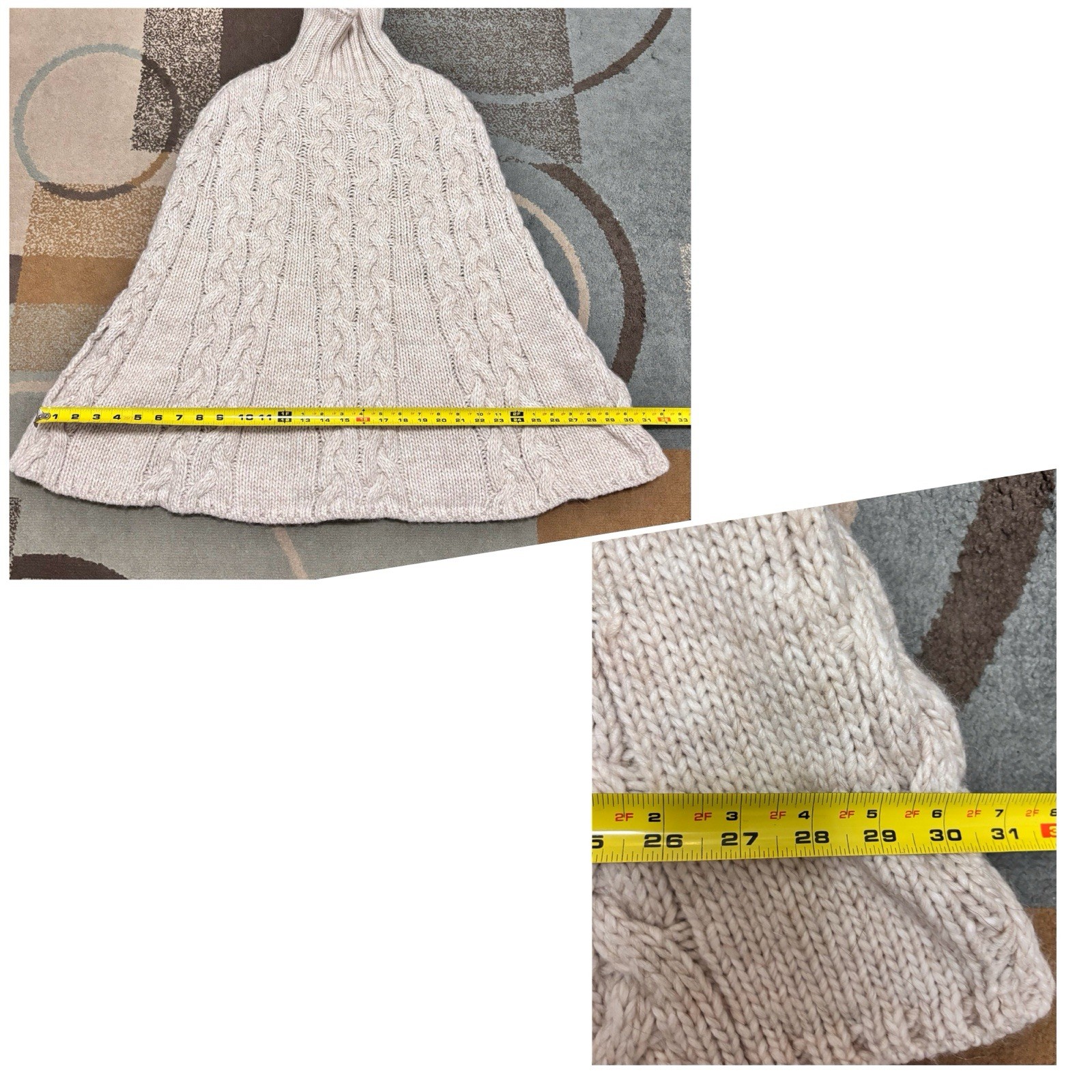 GELSO BIANCO ITALIAN CHUNKY CABLE KNIT ALPACA BLEND PONCHO OATMEAL COLOR . NEW .