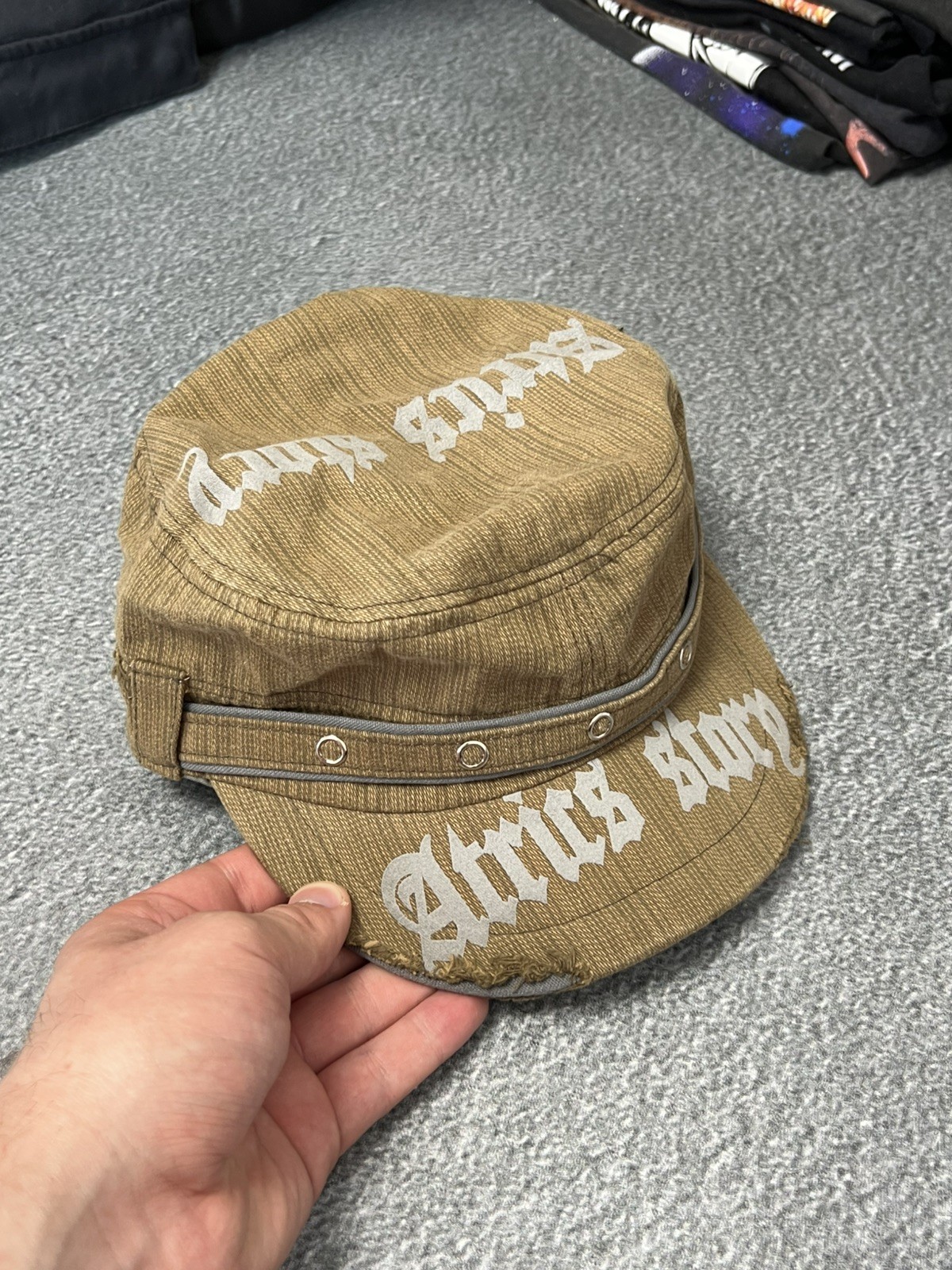 Vintage Y2k Grunge Military Cap Distressed Avant Garde Hat Brown OS Italy
