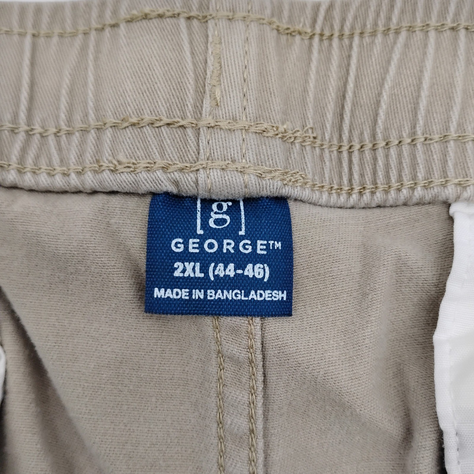 George Mens Cargo Shorts Khaki Tan Elastic Waist Drawstring 2XL 44-46