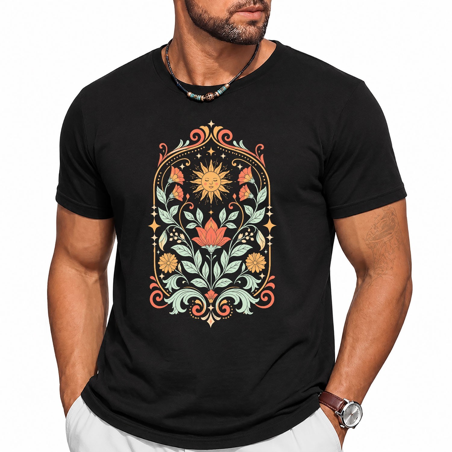 Bohemian Floral Sun Design Summer Unisex Ideal Gift Nature Lovers Tee Apparel