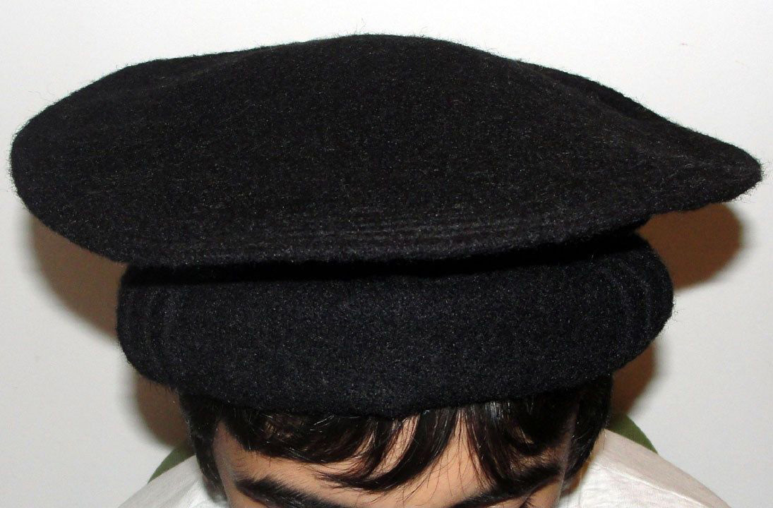 Thick Black Afghan Hat Pakol 100% Wool Afghanistan Warn Winter Hat Woolen Beret