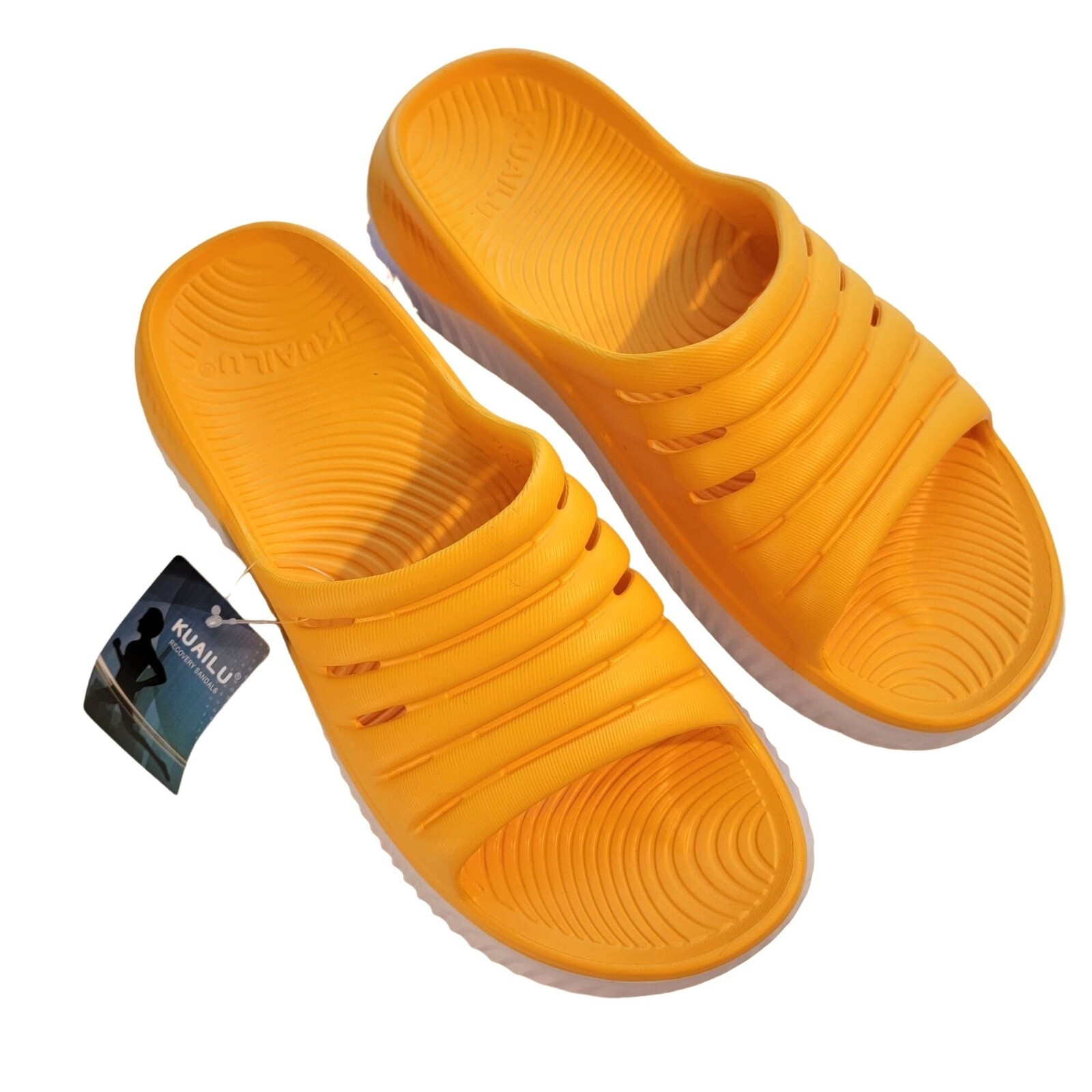 Kailua Sandals Mens 10 Sports Recovery Slides Yellow Colorful Cushioned New