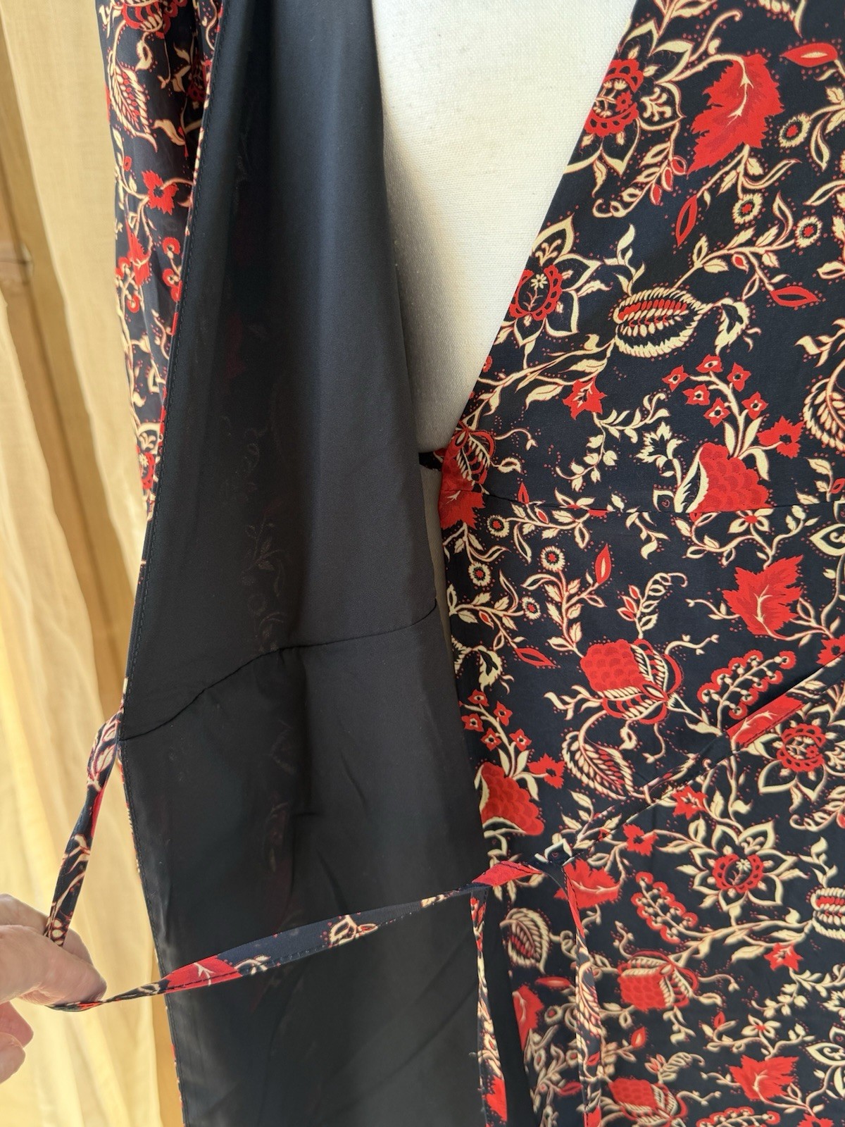 NWT RHODE Caro Black Red Cream Floral Fit & Flare Wrap Dress Long Puff Sleeve S