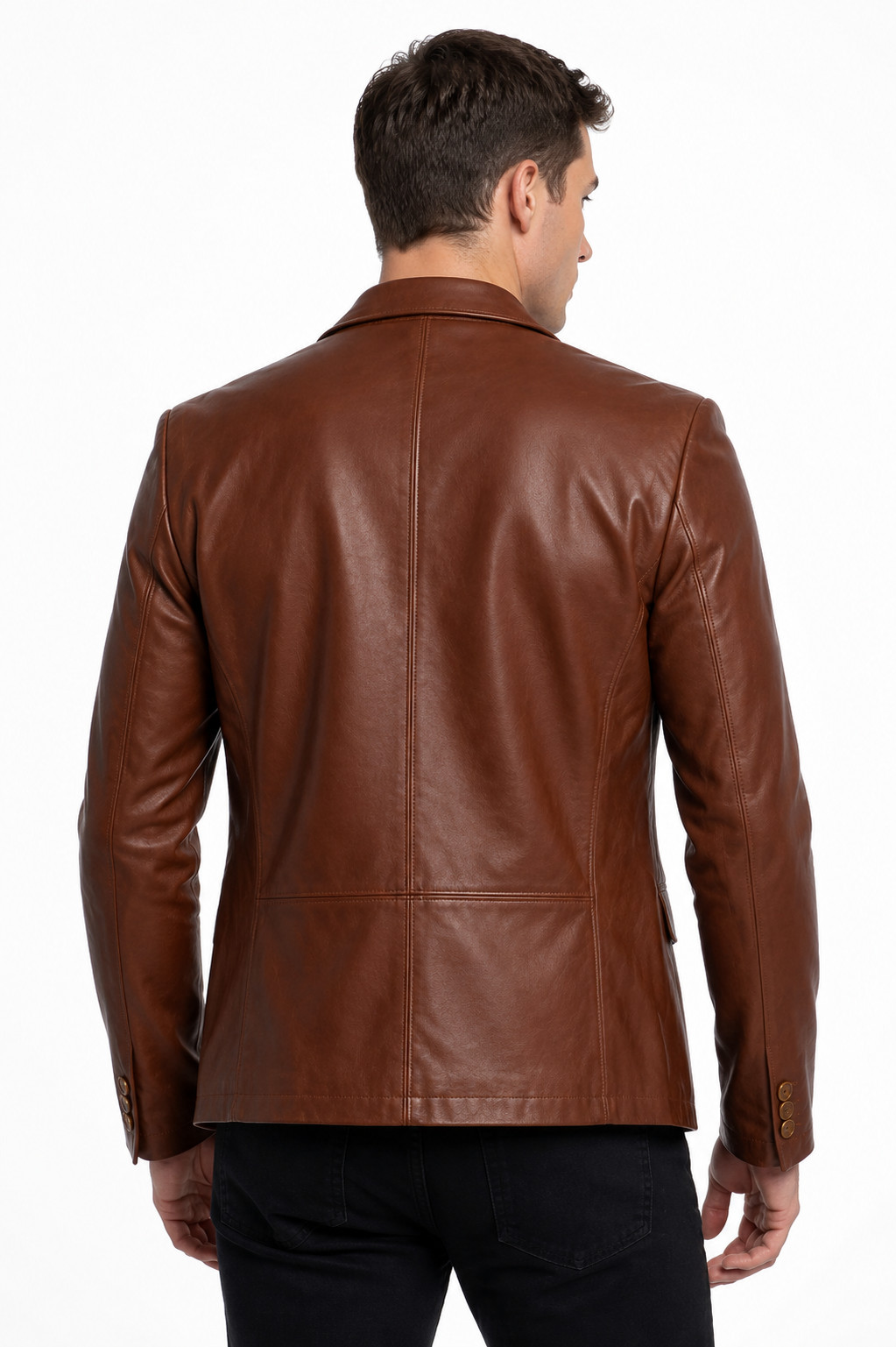Men’s Premium Brown Lambskin Leather Blazer – Slim Fit Smart Casual Jacket Coat