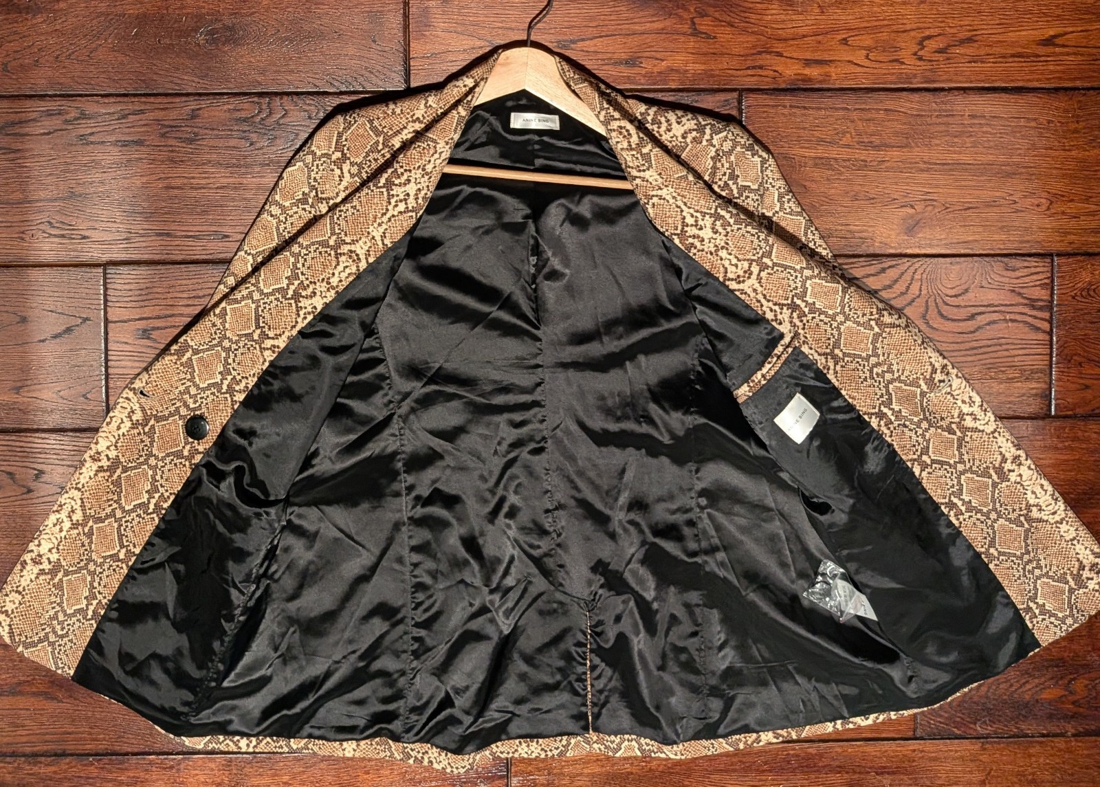 Anine Bing Madeleine Python Print Oversized Double Breasted Blazer Size L – NWOT