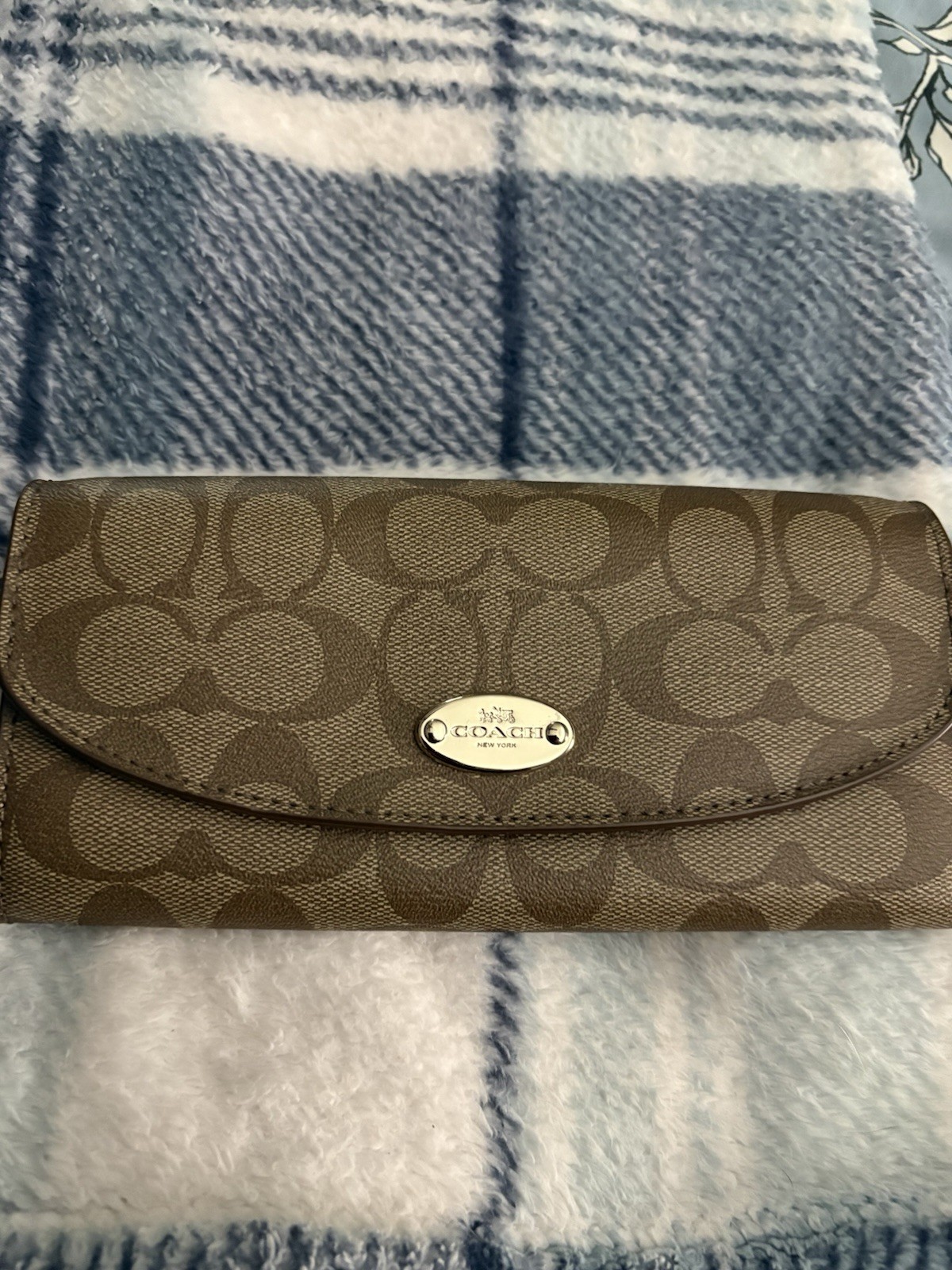 Coach Brown Beige Envelope Wallet Logo Zipper Women