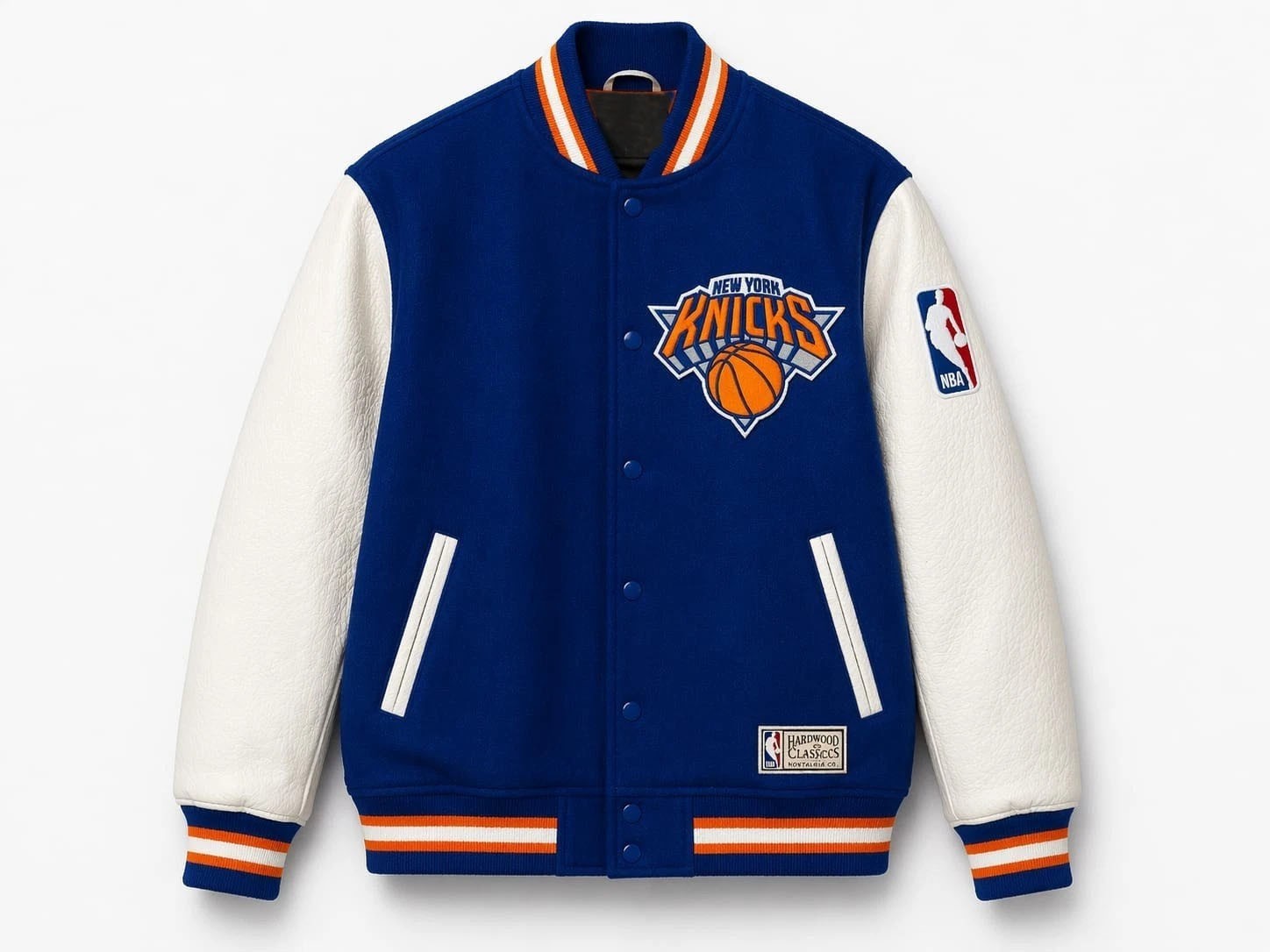 Letterman Handmade New York Knicks Varsity Jacket With Leather Sleeves Adult Siz