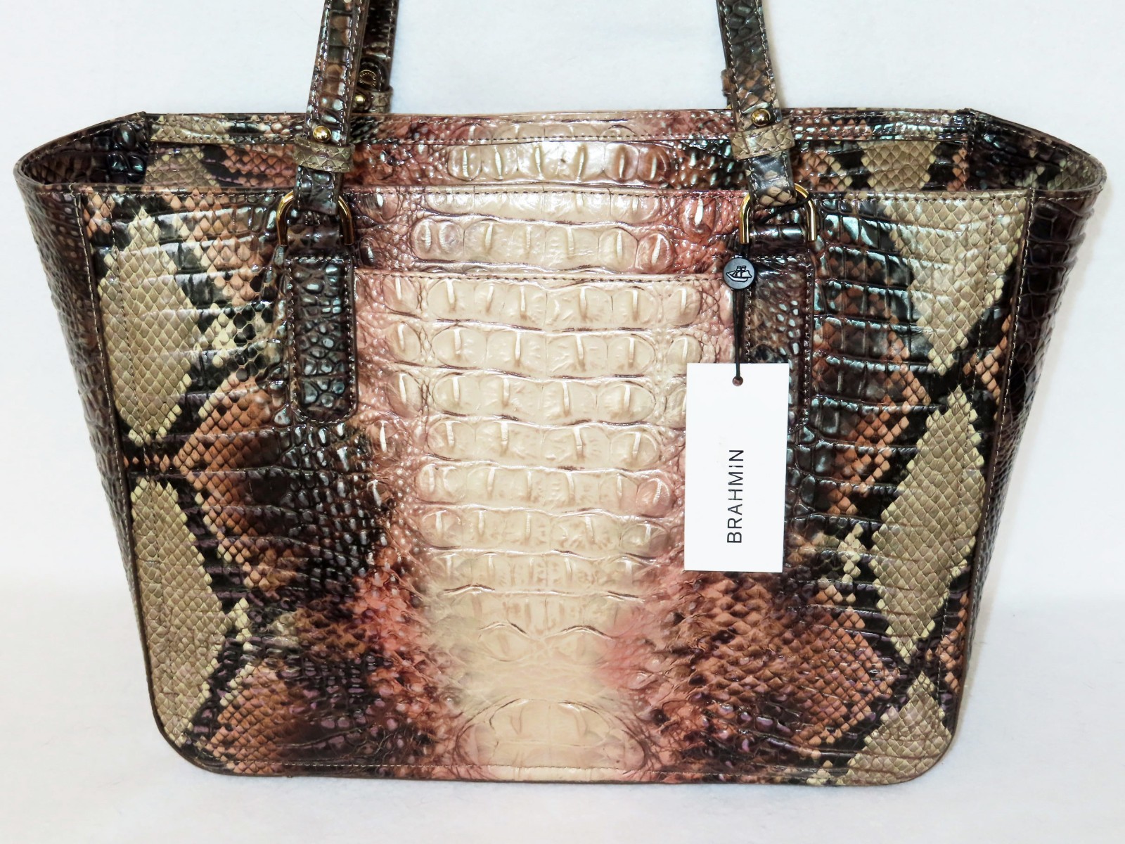 BRAHMIN Rare DIAMONDBACK OMBRE SNAKE Metallic Beige Purple Pink ASHLEE TOTE NWT