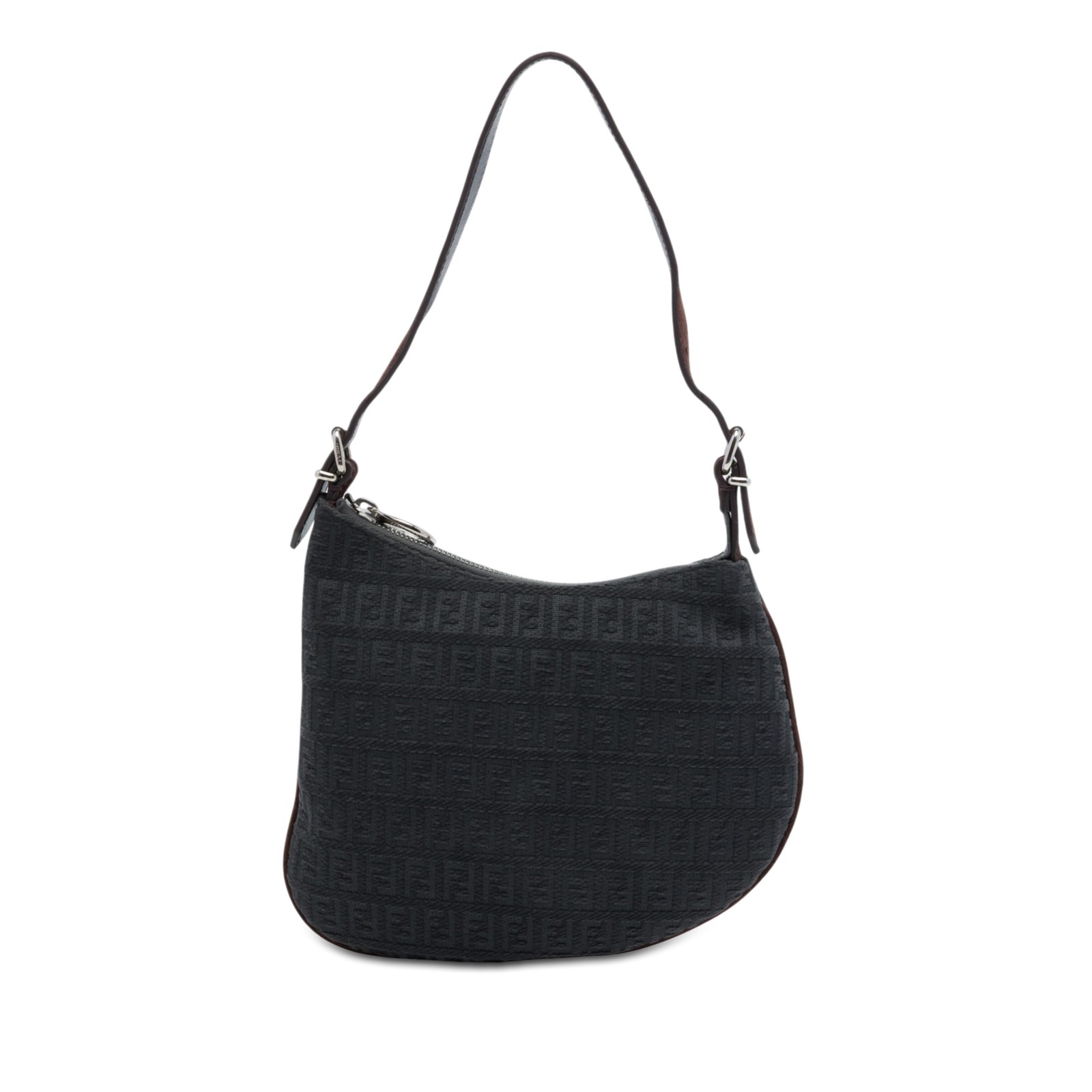 Fendi Zucchino Canvas Oyster Shoulder Bag Pre-Loved Black