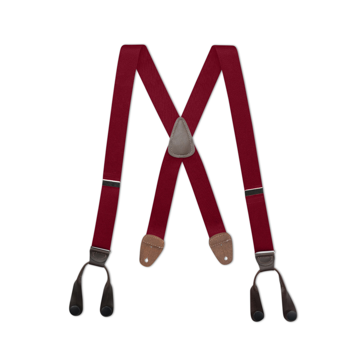 Men’s X Style Button On Suspenders in 1 1/4″ with Leather, USA Made