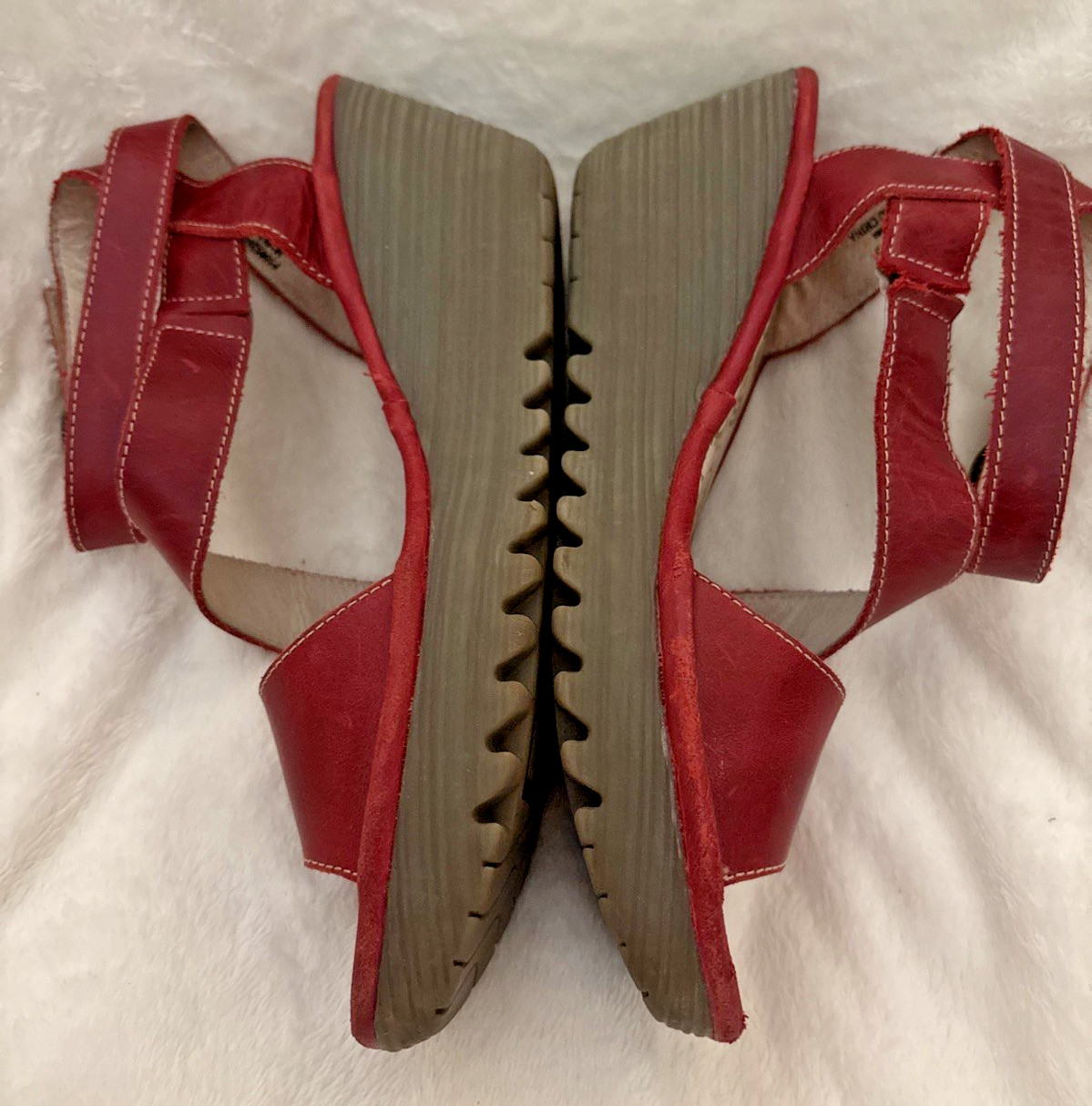 Fly London Yesk Ankle Wrap Sandals EU 40 US 9/9.5 Red Leather