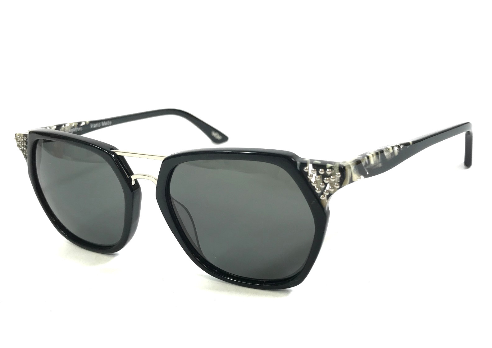 BOZ Sunglasses DESTINY 0005 Black Ivory with Pins Frames with Dark Gray Lenses