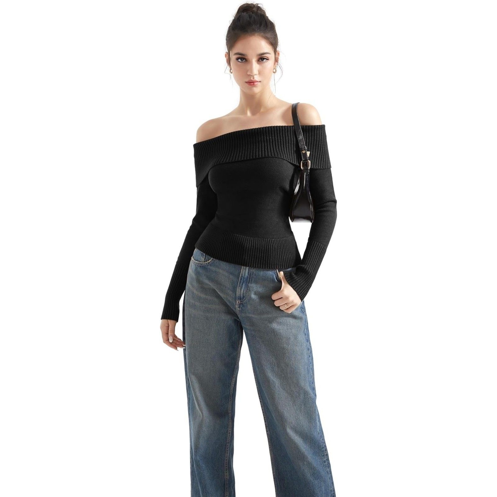 Long Sleeve Ribbed Knit Pullover Sweater, Small, 23G-200T005
