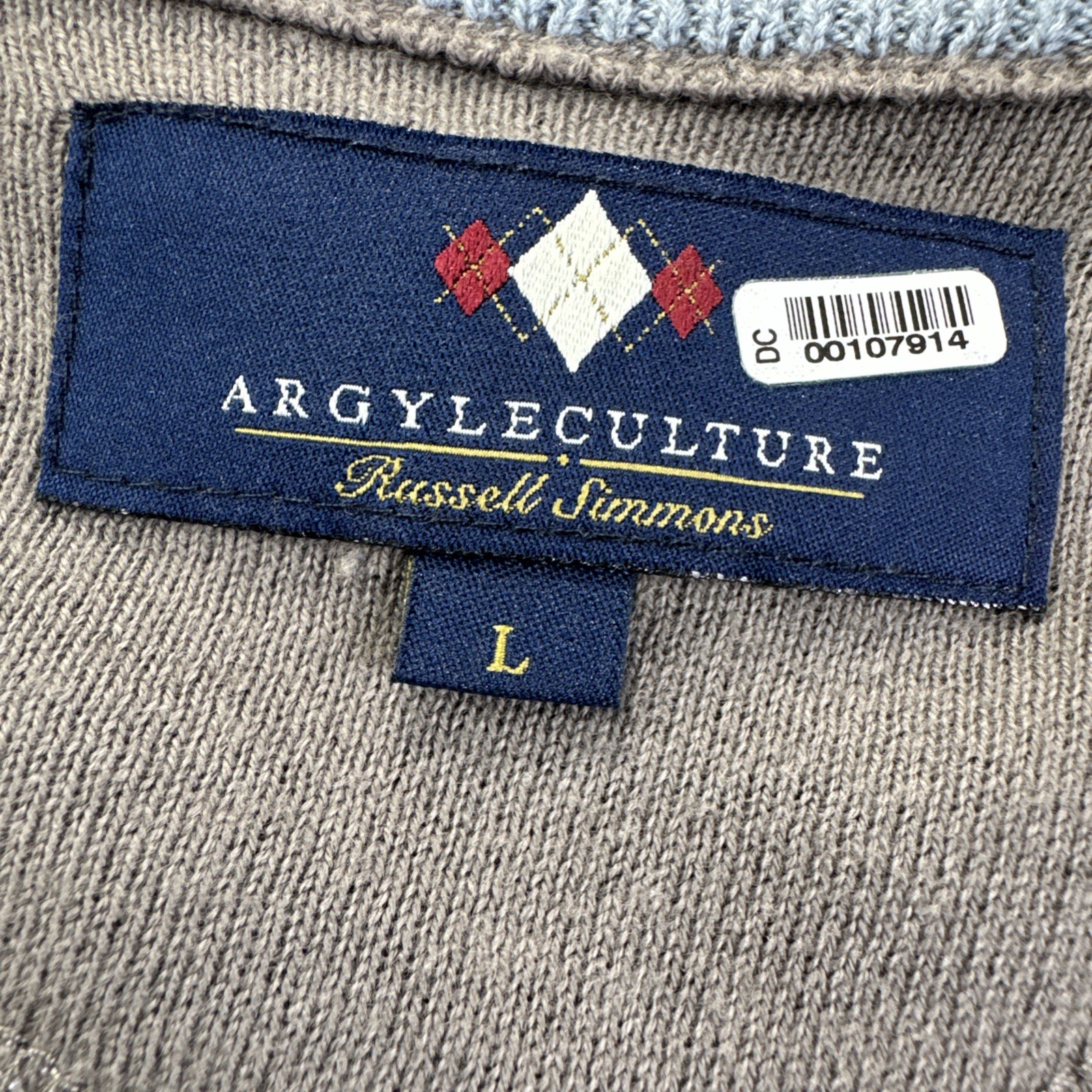 Argyleculture Russel Simmons Golf Cardigan Mens L Argyle V Neck Sweater Cotton