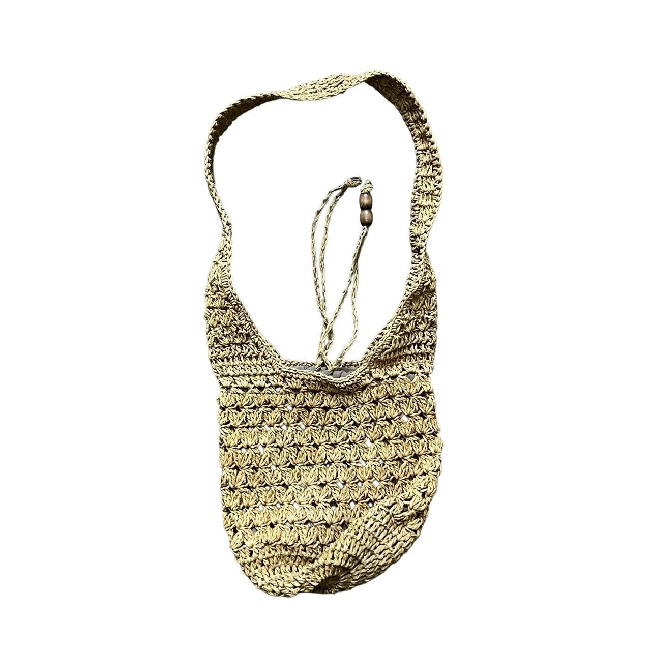 Yellow-Beige Woven Straw Shoulder Bag: 90s, Y2K