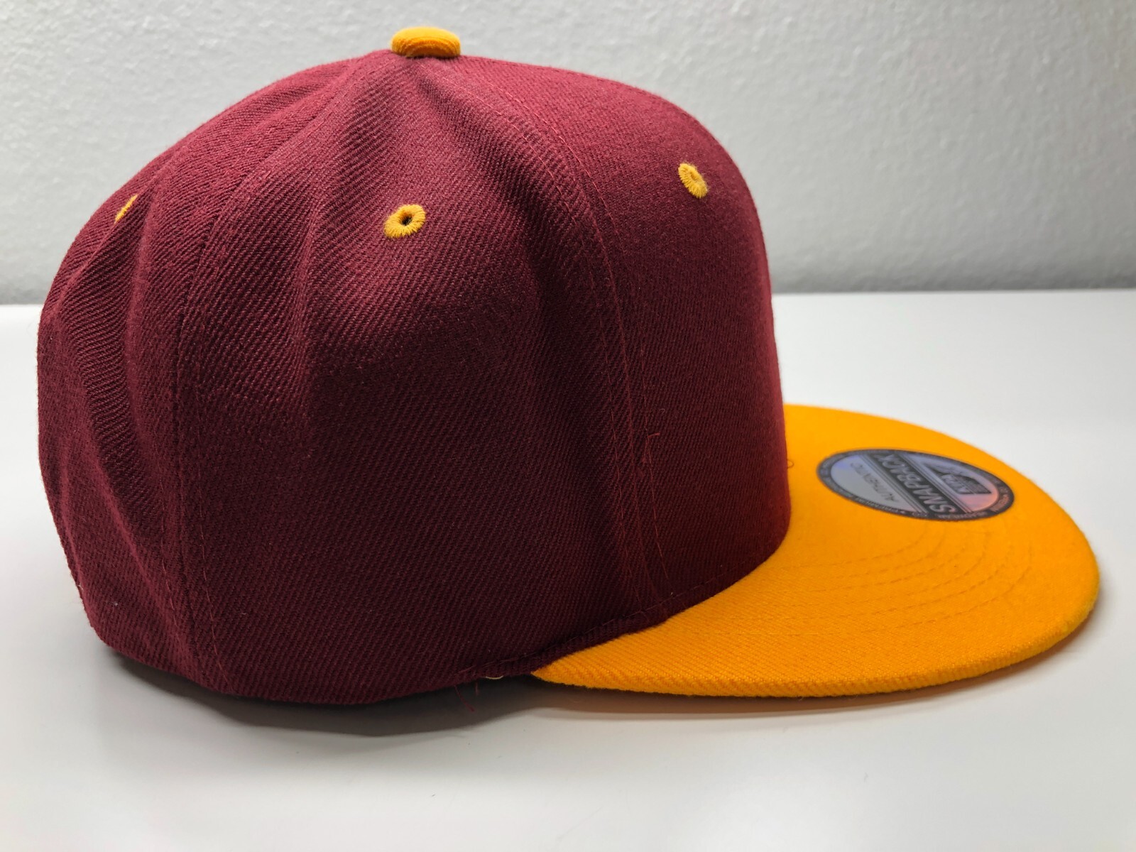 KIPA Premium Headwear Burgundy Plain Yellow Mens OSFM Snapback Flat Brim