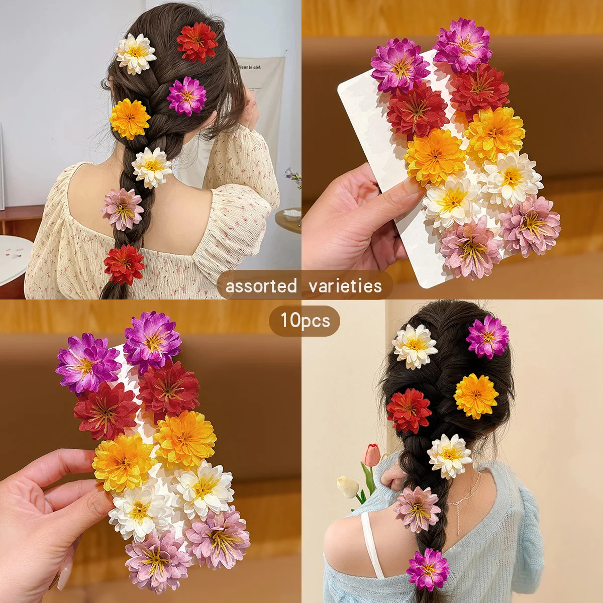 10 Pc Sunflower Hair Clips Cute Daily Hair Bands Headflowers Girls Accessories