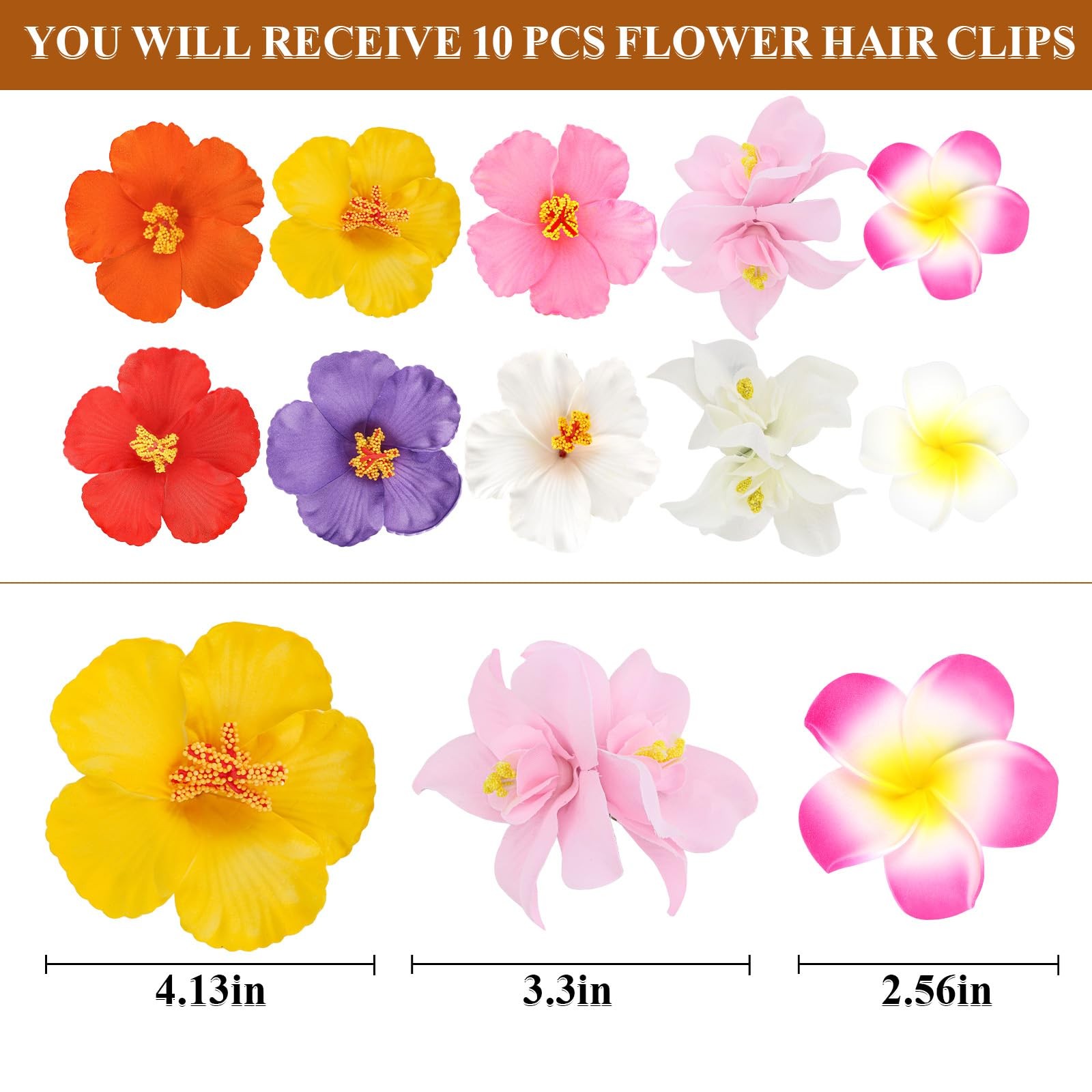 ANBALA 10Pcs Hawaiian Flower Hair Clips 1 Count (Pack of 1), Multi-colored