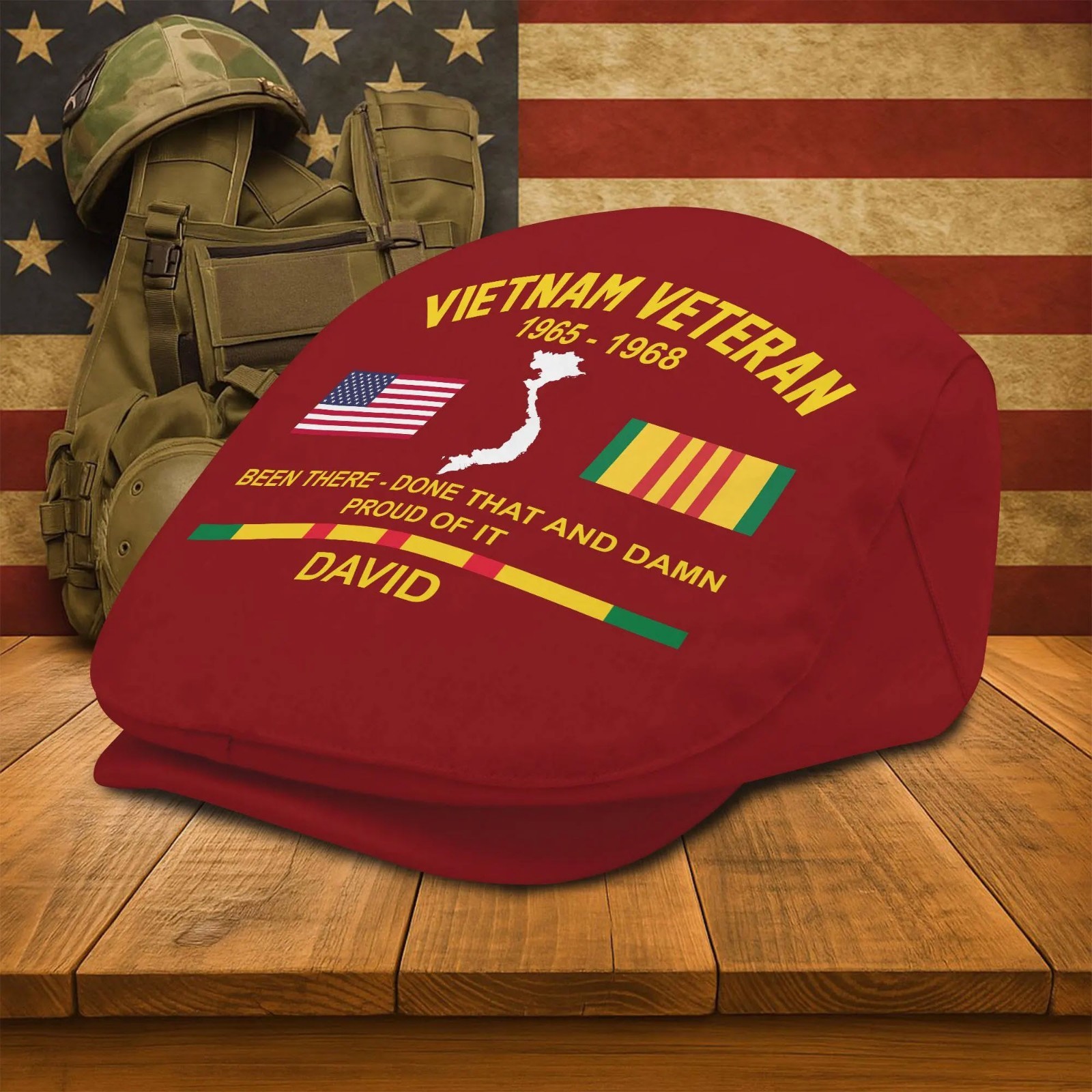 Personalized Vietnam Veteran Flat Cap Custom Name Year US Military Gift Men