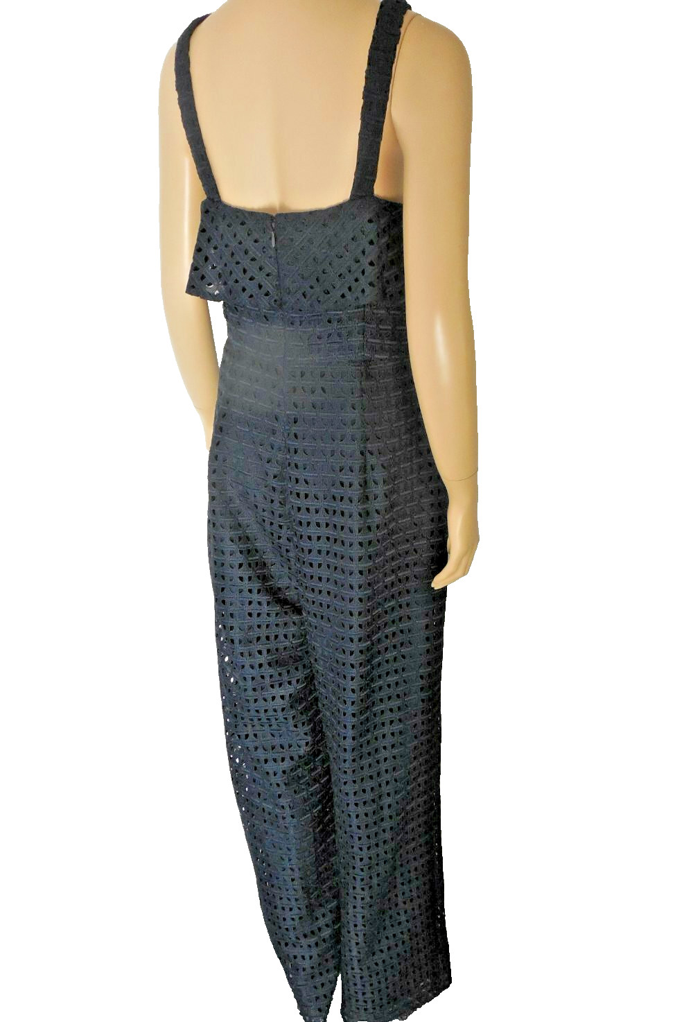 ANTONIO MELANI Jumper wide leg 8 Blue eyelet Lace tiered neck line NWT
