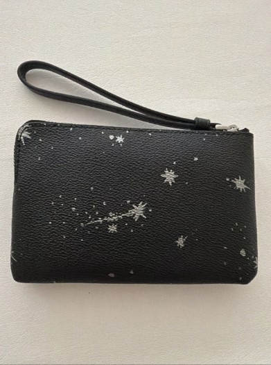 NWT Coach CCK76 Corner Zip Wristlet in Star Print In Black Leather/Silver Star