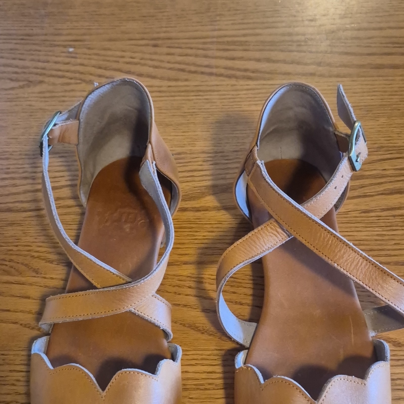 BALIELF Women’s Brown Leather Strappy Flat Sandals Ankle Strap Buckle US 10.5
