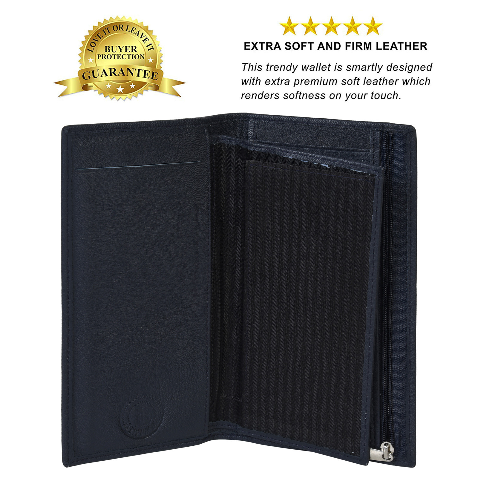 Genuine Leather Checkbook Cover Card Holder Wallet For Women & Men RFID Blocking