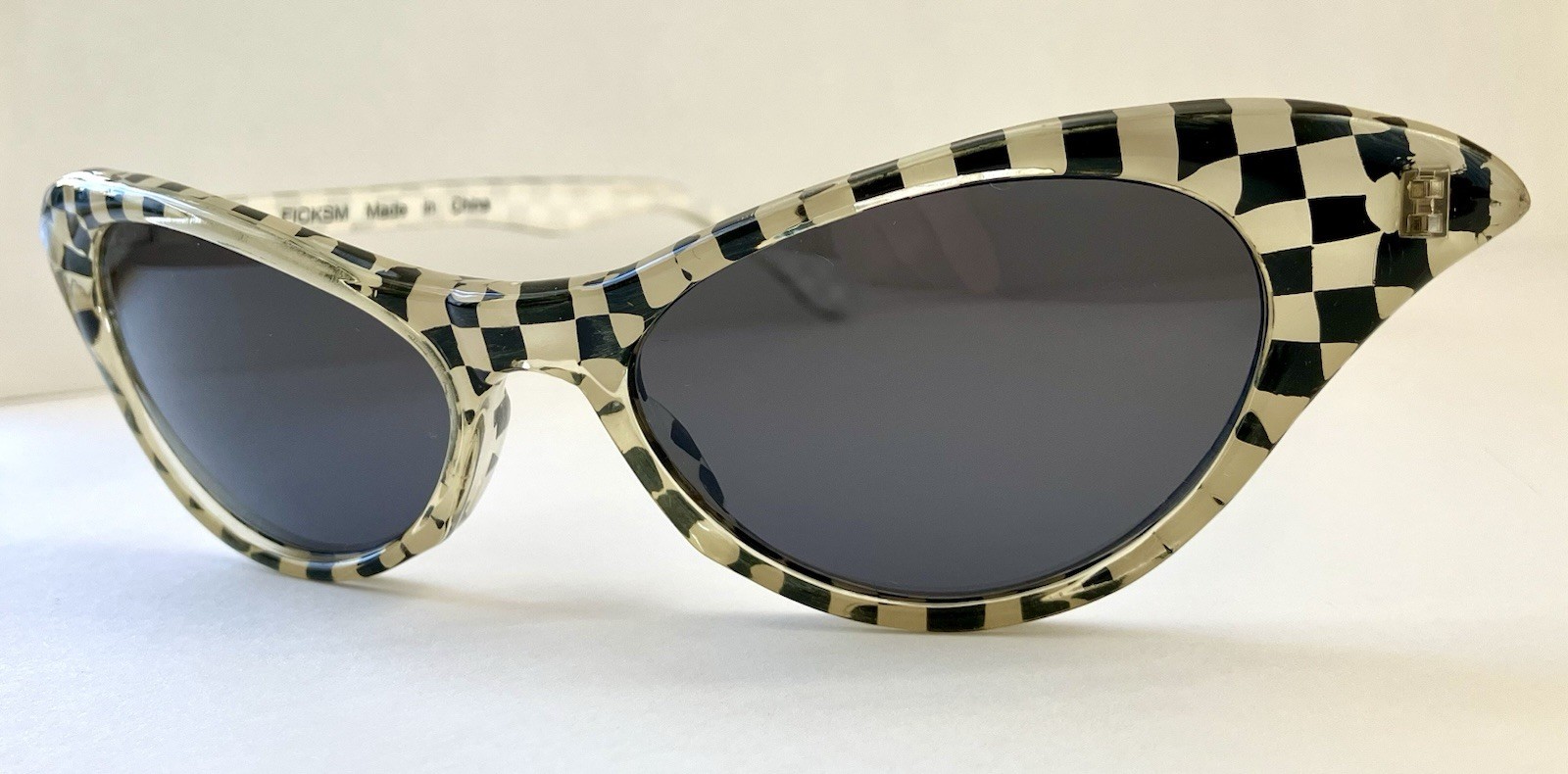Cat Eye Small School Play Theater Clear Glasses Black Check Pattern China