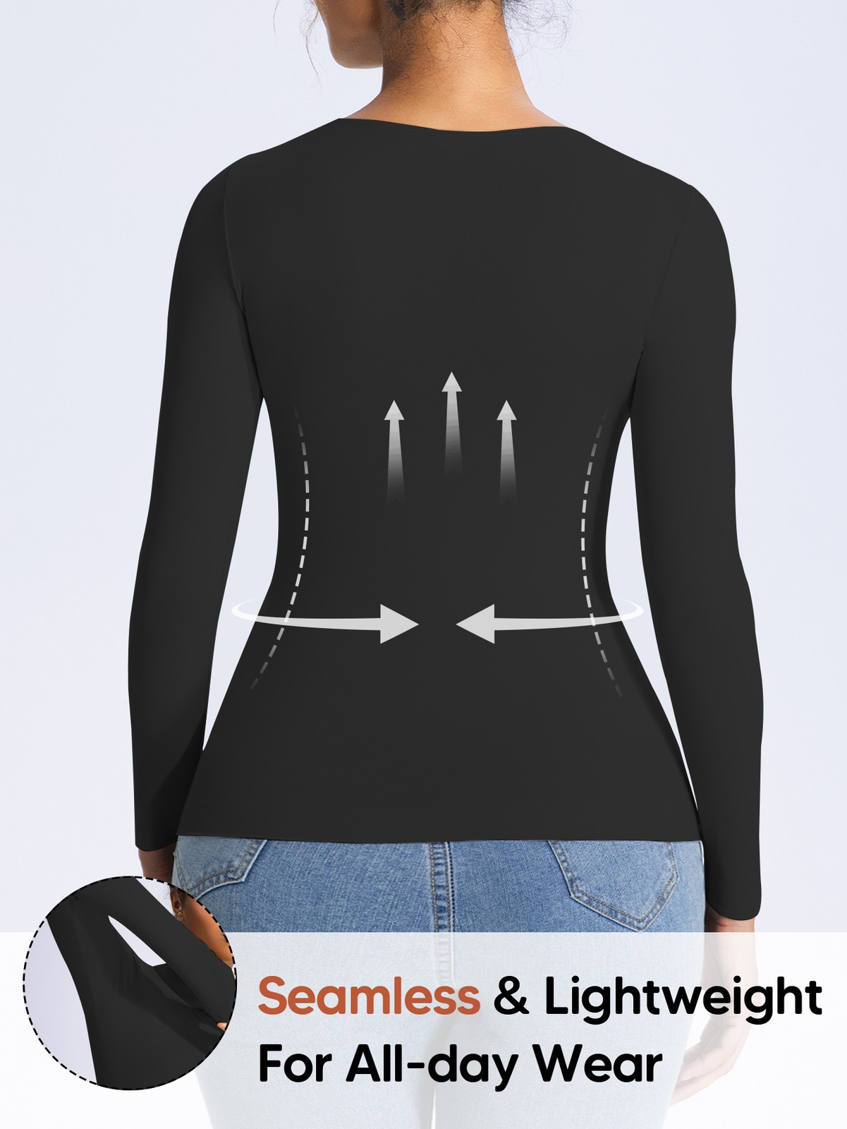 Women’s Long Sleeve Light Compression Shapewear – Seamless Waist Sculpting Top