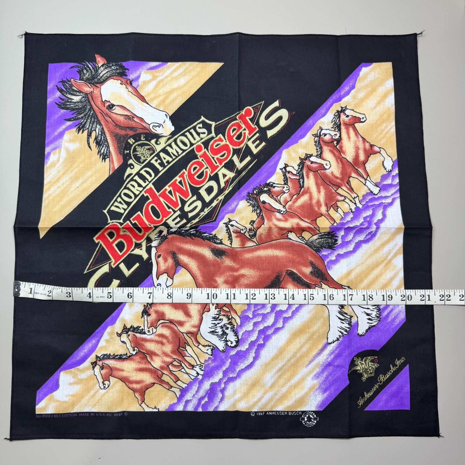 USED – Vintage Budweiser Bandana Cowboy 21 in X 21 in Anheuser Busch Clydesdales