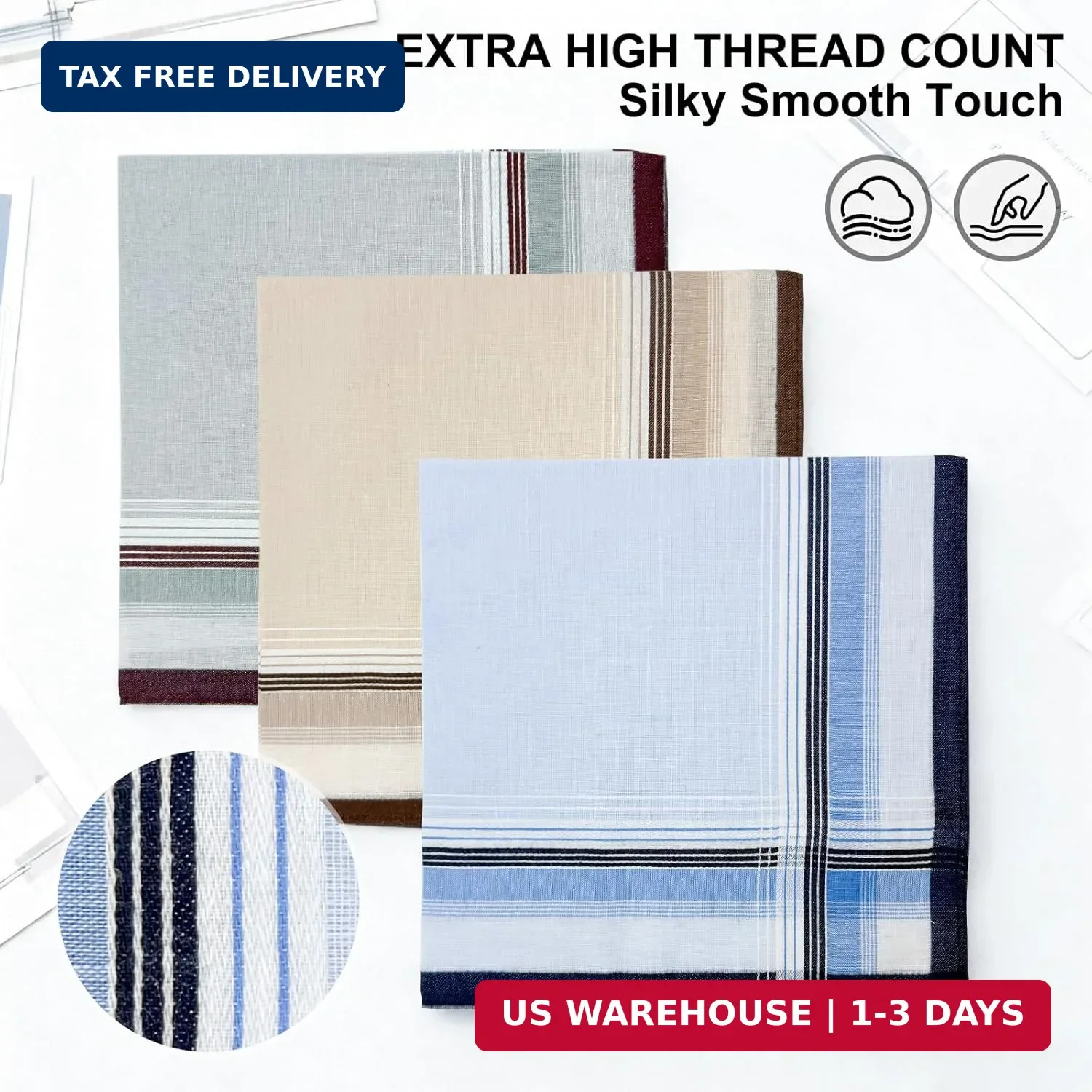 6 Pack Men’s Handkerchiefs, 100% Soft Cotton 16×16 Inch Checkered Pocket Squares