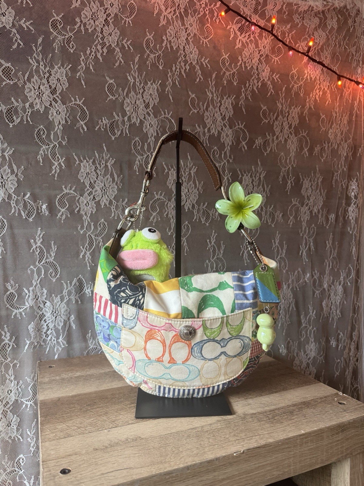 Vintage Y2K Coach Daisy Patchwork Multicolor Small Crescent Hobo Ergo Bag