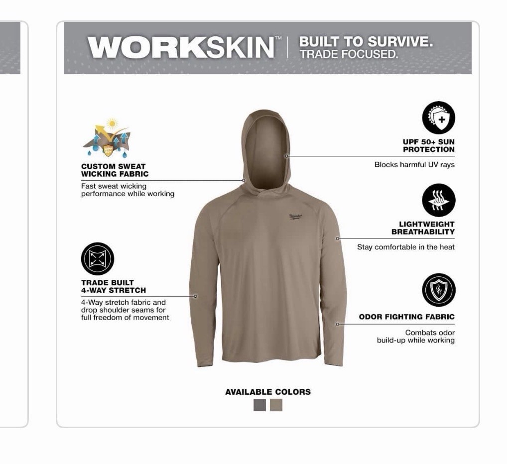 Milwaukee Workskin Hooded Long Sleeve Sun Shirt – SANDSTONE – XL – M550N-XL