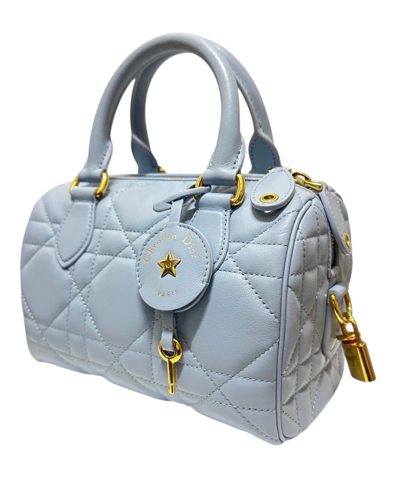 Christian Dior Boston Bag Groove 20 Pale Blue Calfskin Width 7.87 in Women 99