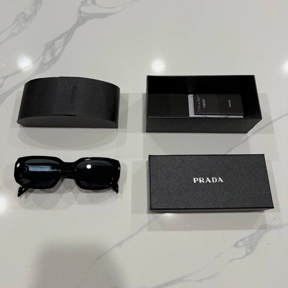 PRADA Milano Rectangle Sunglasses Black Plastic Frame Gray Tinted