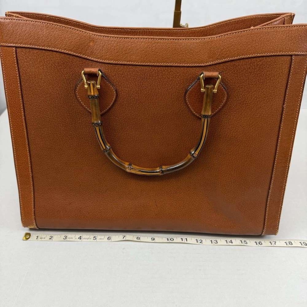 Gucci Vintage Large Bamboo Handle Leather Tote Bag Brown Diana Bag