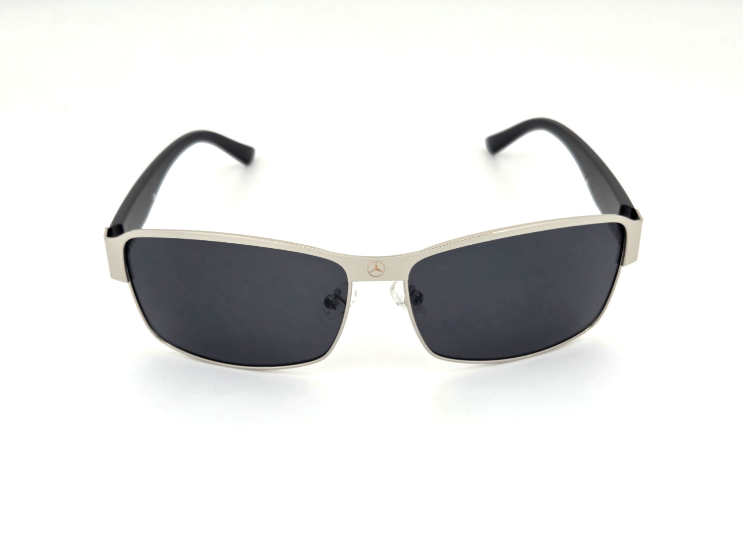 Polarized Mercedes Metal Rectangle Sunglasses Silver Frame Smoke Lens MB29