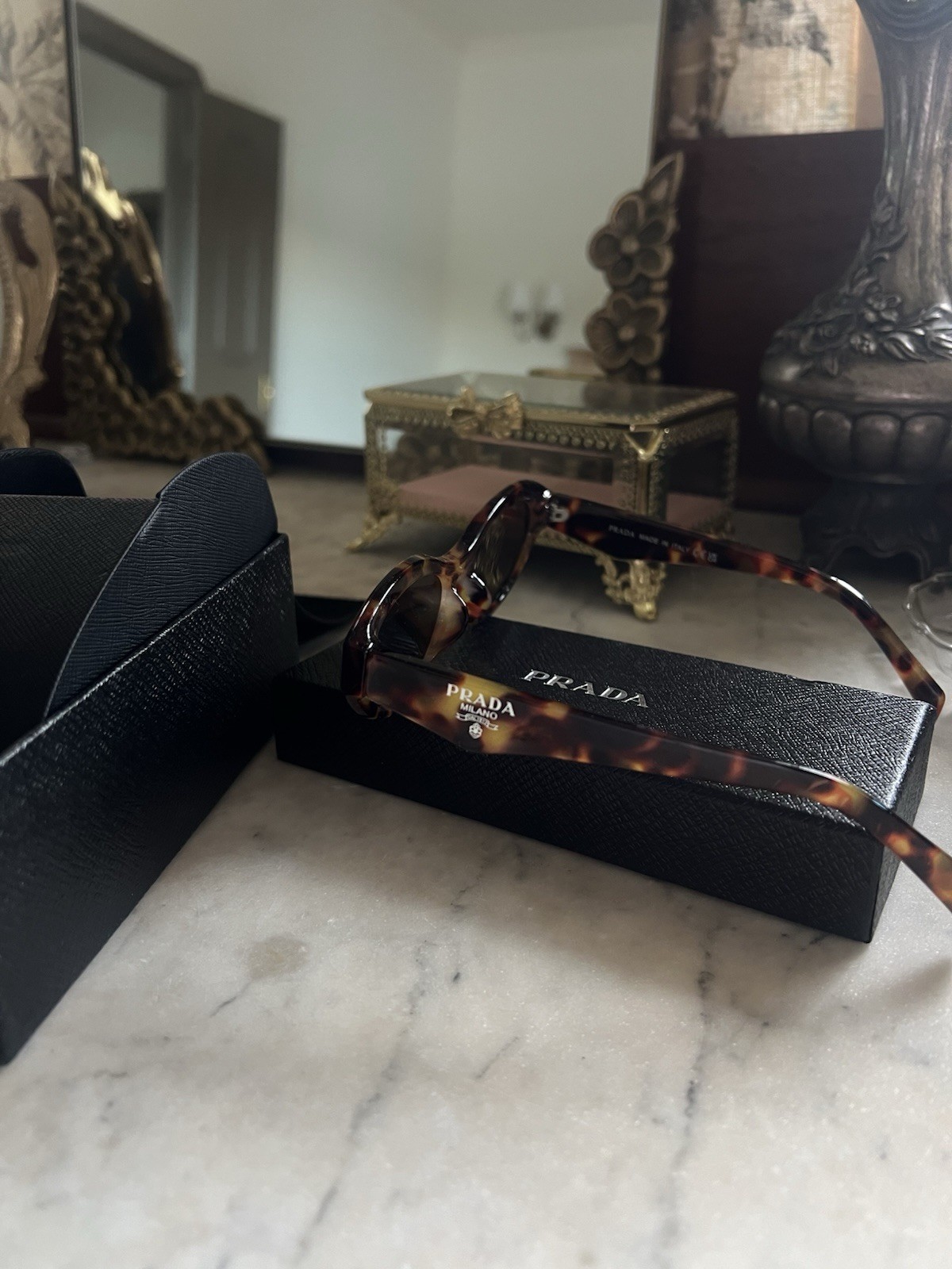 PRADA SPRC08L 17N Tortoise Shell Cat Eye Sunglasses Brown Tinted Lens UV400