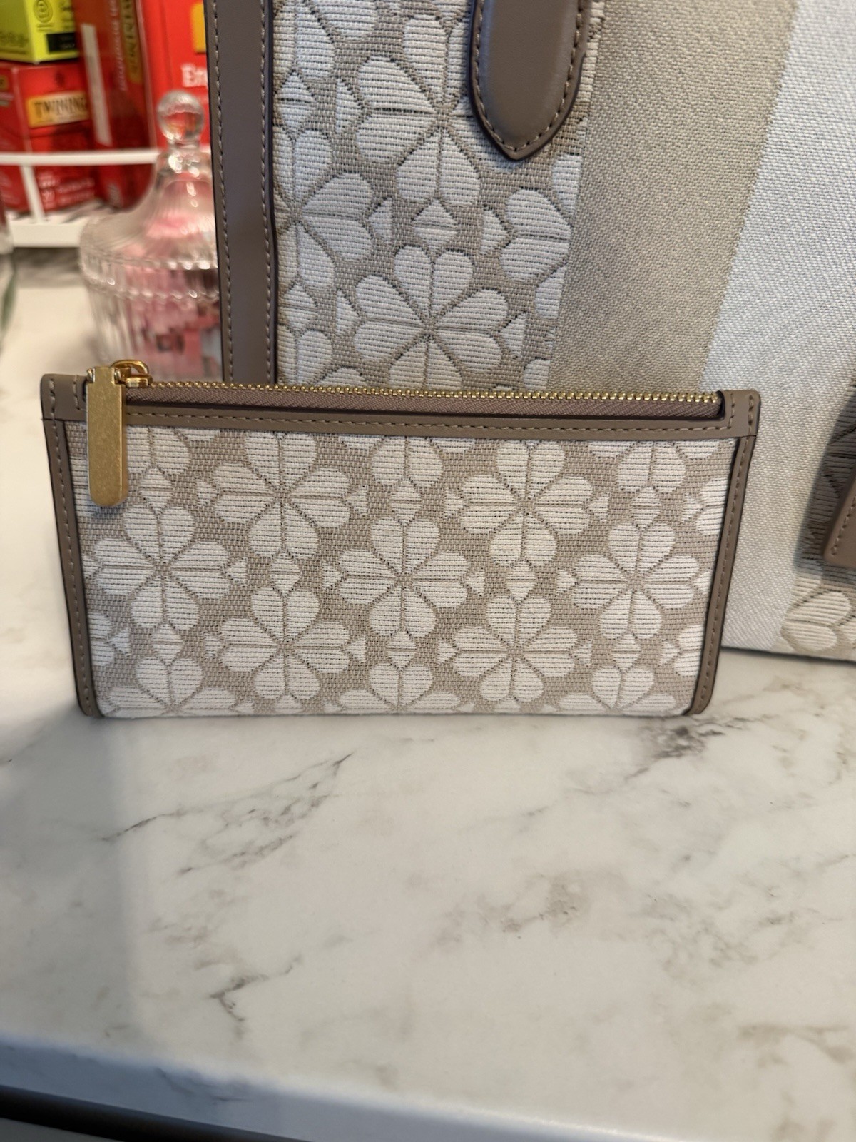 Kate Spade Flower Jacquard Stripe Manhattan Small Tote & Spade Flower Wallet