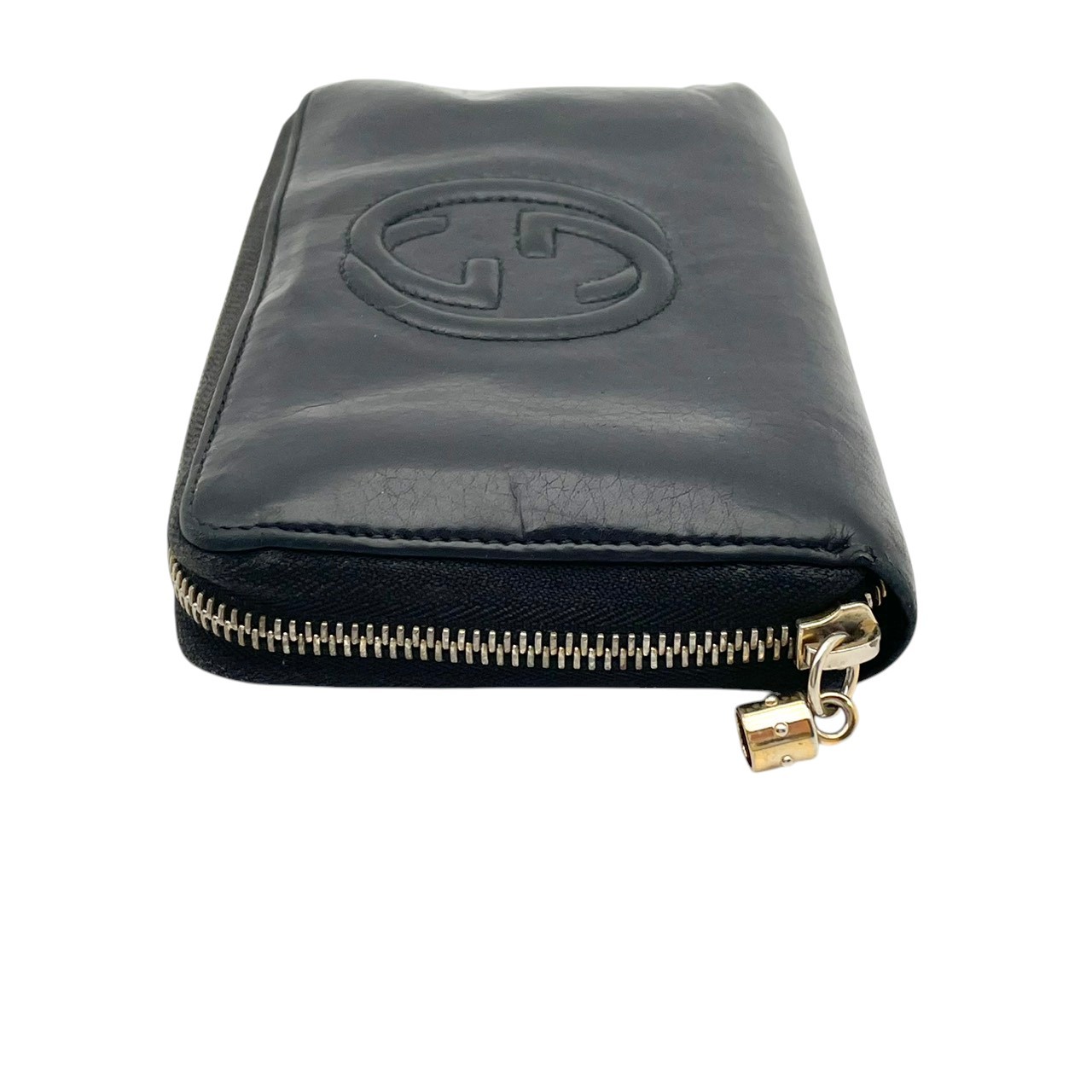 Authentic GUCCI Soho Interlocking G Leather Zip Around Long Wallet Black