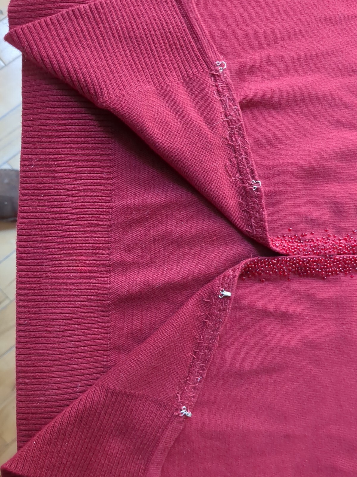 Lands End Holiday Evening Beaded Cotton Cardigan Sweater Open Front M 8-10 Red