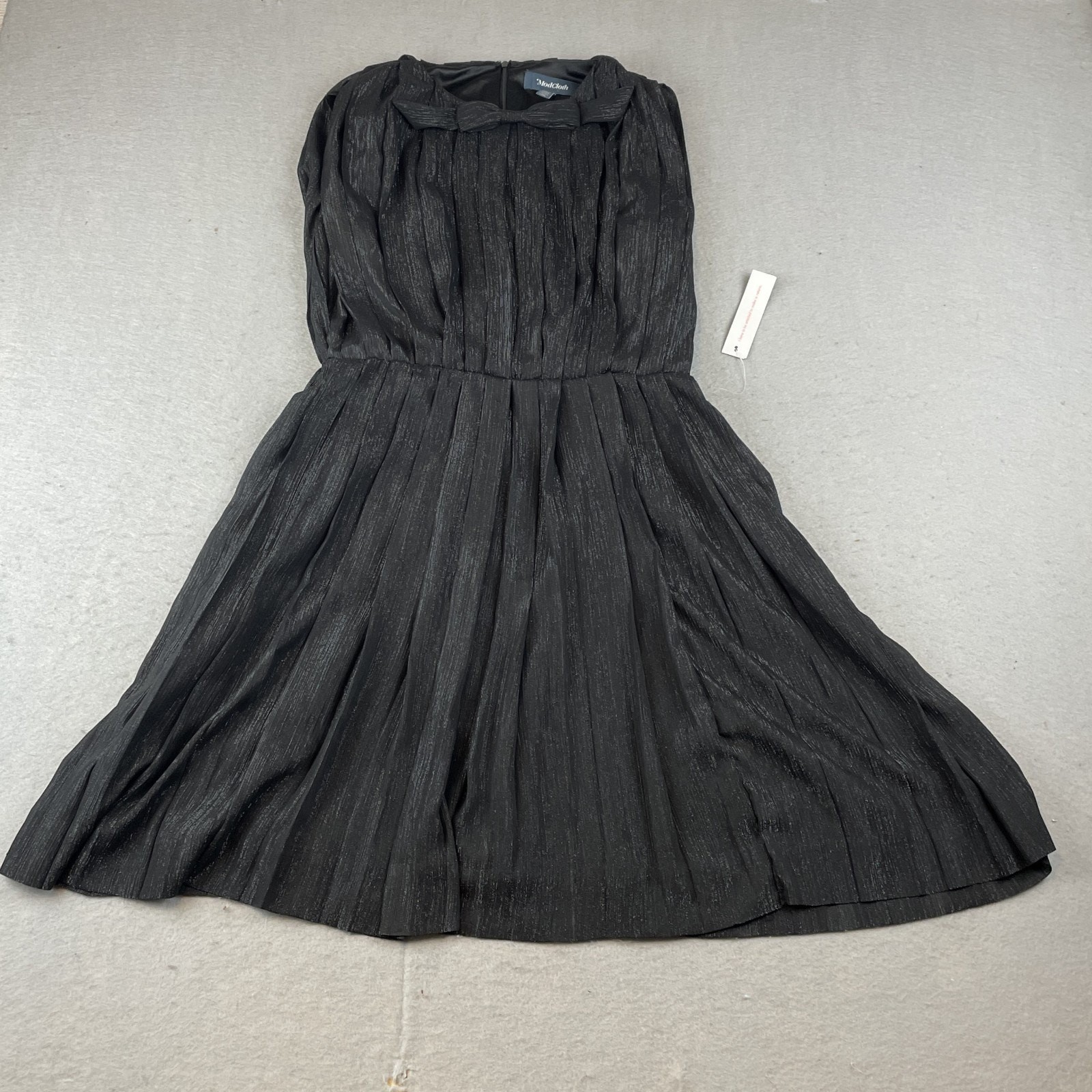 Modcloth The Pleat-est Things Womens Sz S Mini Dress Black Ruffle Shimmer Bow