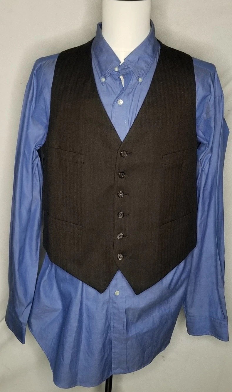 Vtg Hickey Freeman 42R Brown Herringbone Tweed 3pc Suit Jacket Vest Pants W38