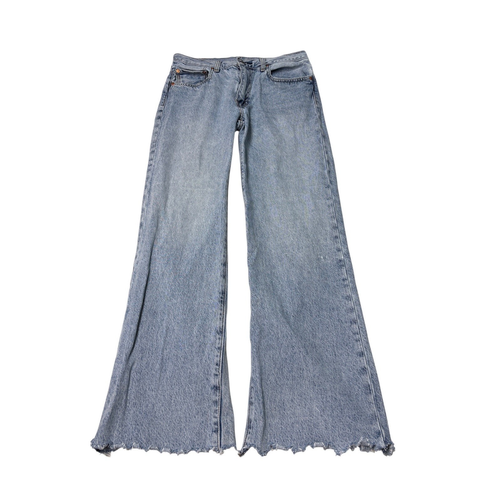 Levis Premium Big E 567 Loose Flare Jeans Light Wash Blue Raw Hem W31 L32 Mens