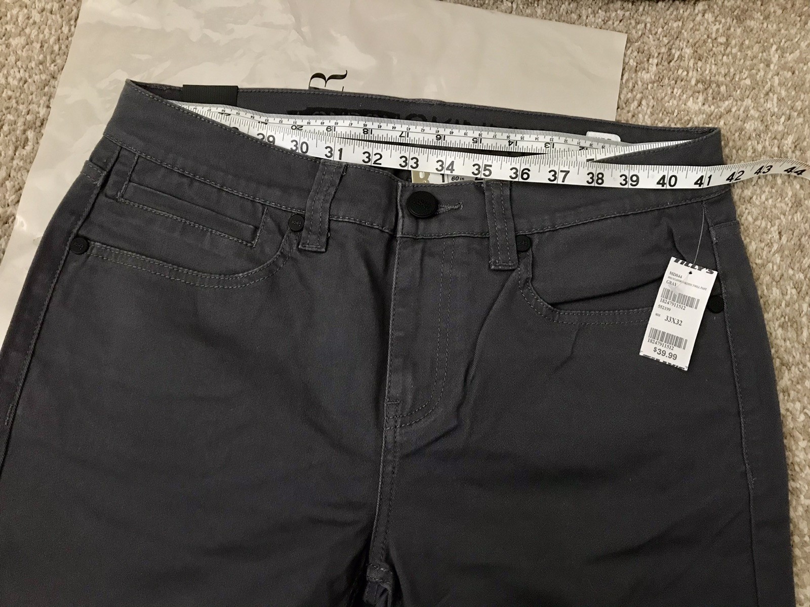 RSQ Gray London Soft Skinny Stretch Jeans Men W33xL32