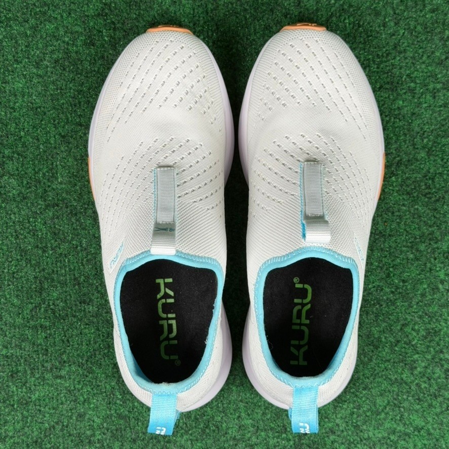 Kuru Atom Womens 8.5 White Blue Slip On Walking Shoes Comfort Sneakers 20850785