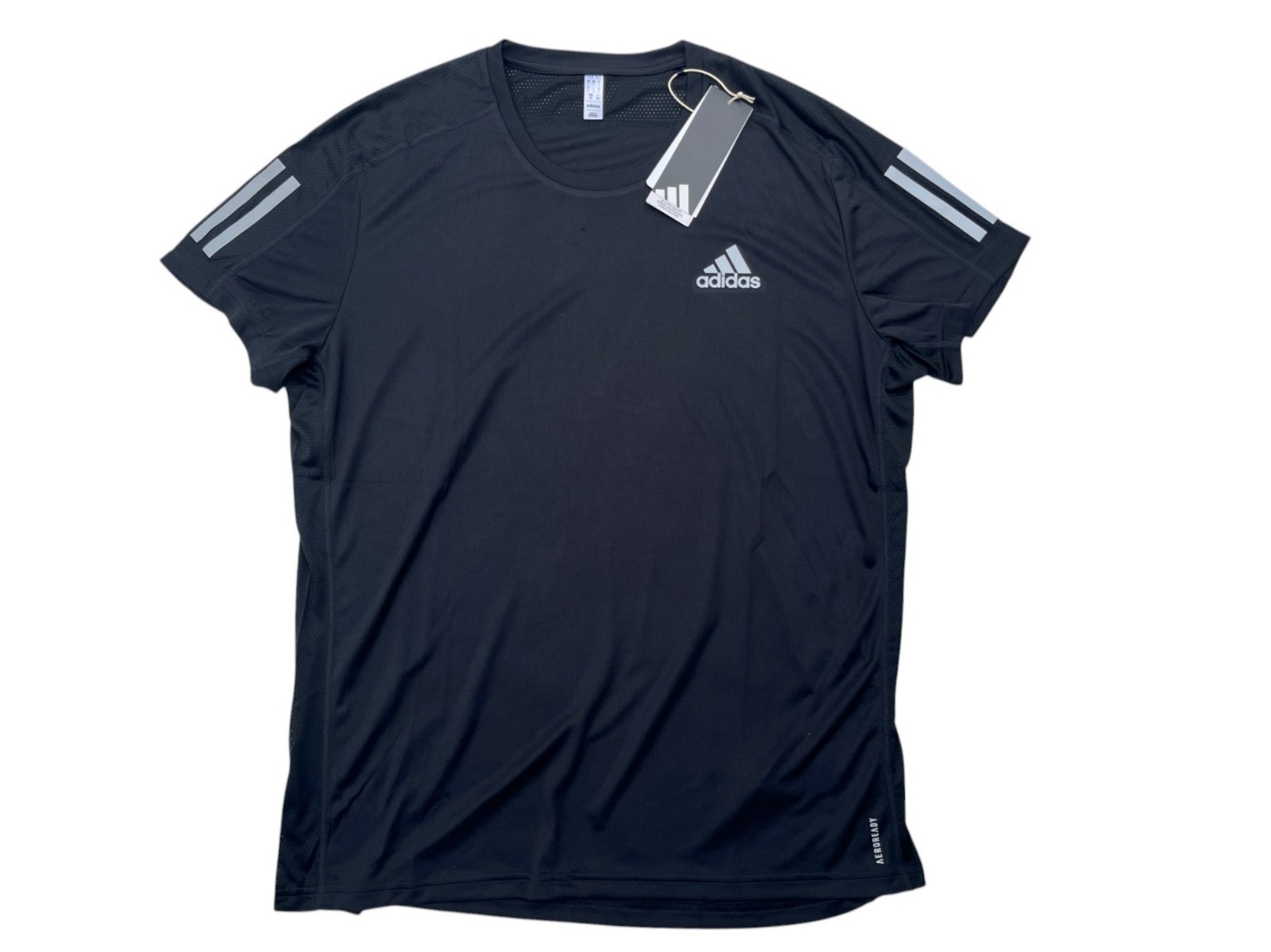 Adidas Mens L Aeroready Black Own the Run Lightweight Reflective Running T-Shirt