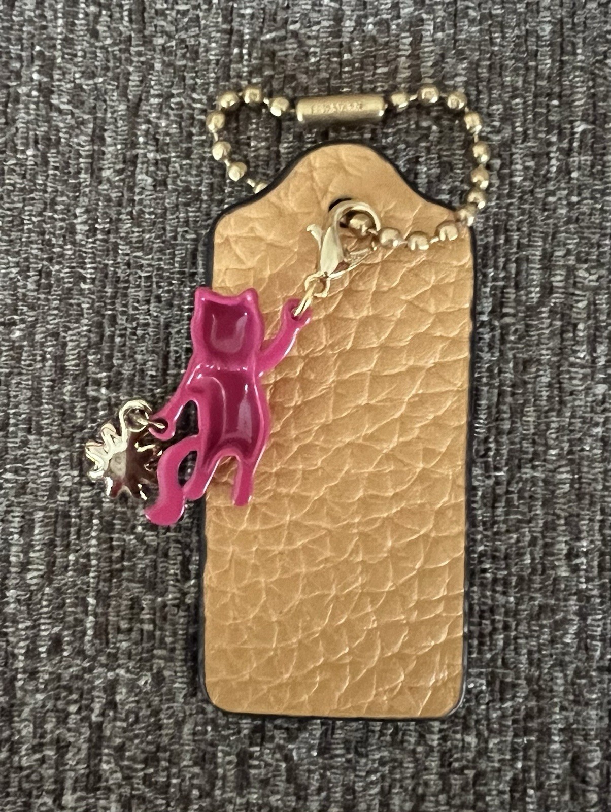 Genuine Coach 2.25” Marigold Leather Hangtag with Pink Kitty Cat Daisy Charm New